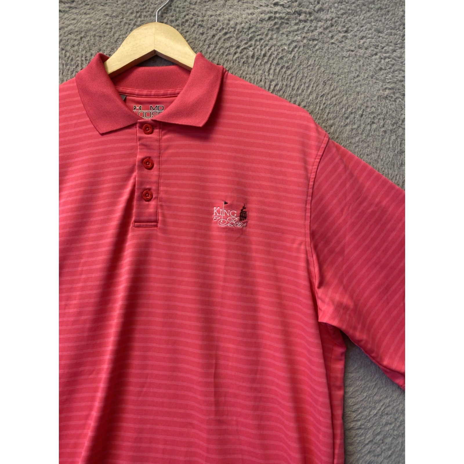 Under Armour Under Armour Polo Shirt Mens Large Magenta Striped HeatGear Short Sleeve Collared Button Logo Lightweight Athletic Golf Tennis Walking Size US L / EU 52-54 / 3 - 2 Thumbnail