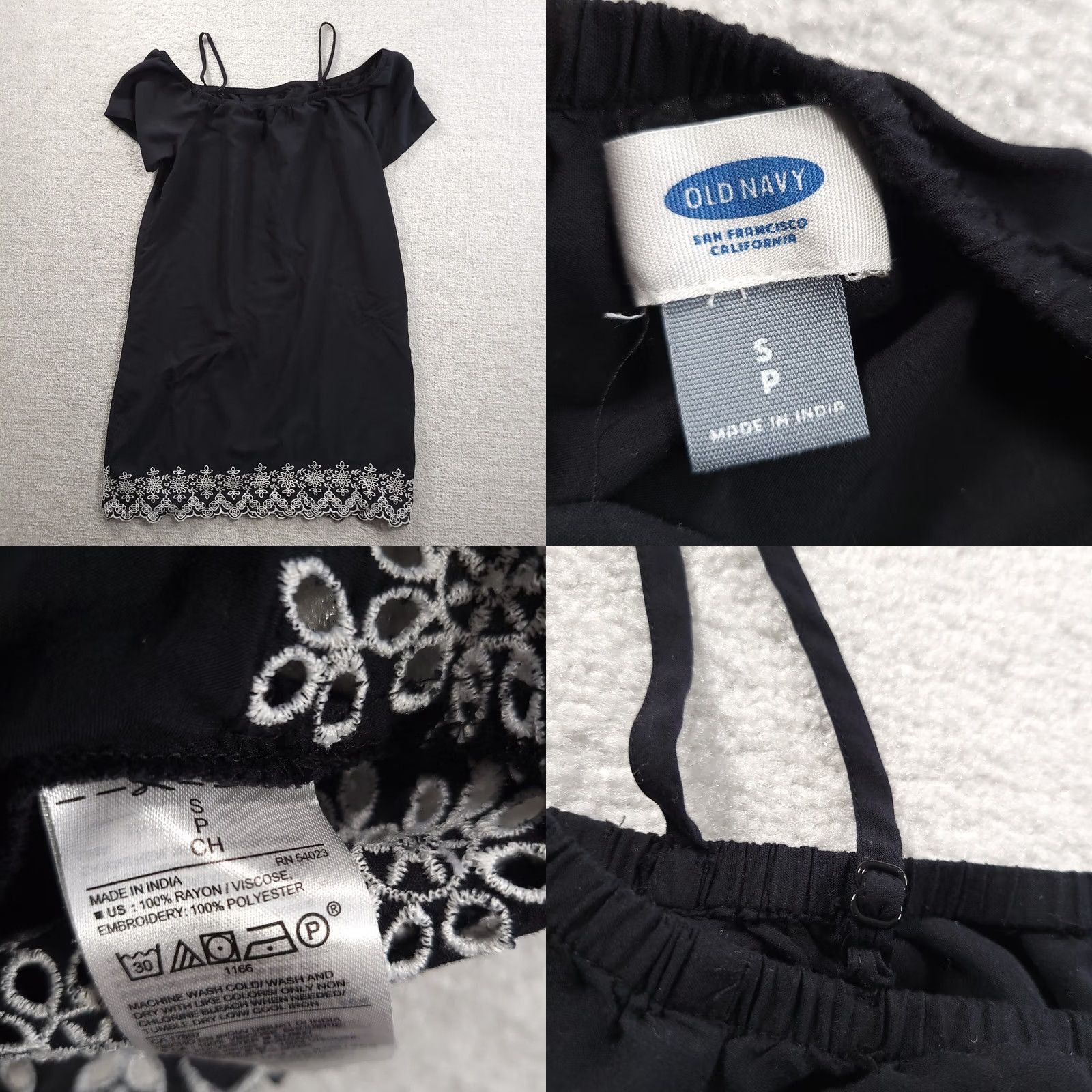 Old Navy Final Answer: Old Navy Floral Dress Small Black Spaghetti Strap Embroidery Pullover - Vintage - Womens Casual Style - Short Sleeve - Size S / US 4 / IT 40 - 8 Thumbnail