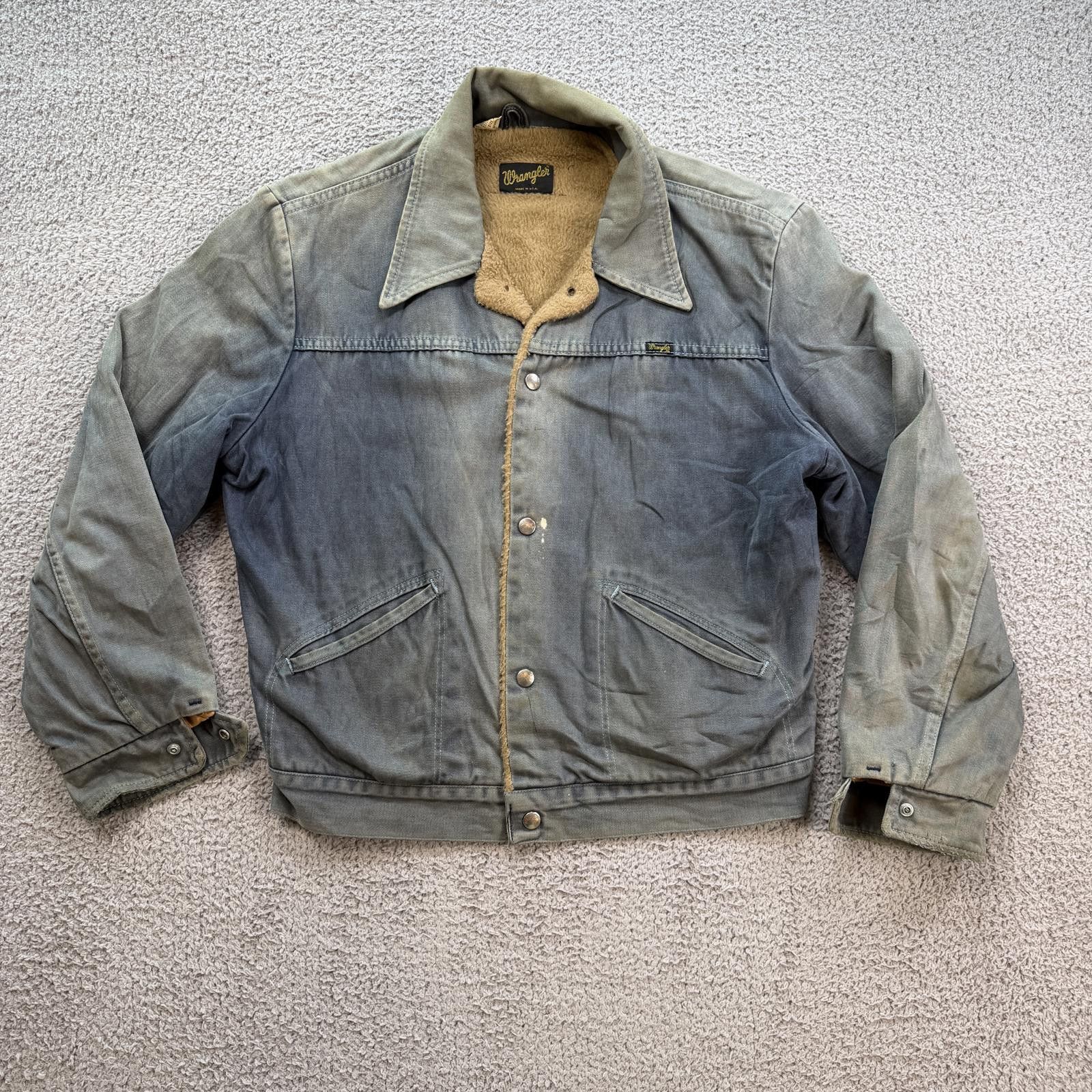Wrangler Vintage 70s Wrangler Denim Jacket Sherpa Lined Canvas Faded Size US M / EU 48-50 / 2 - 1 Thumbnail