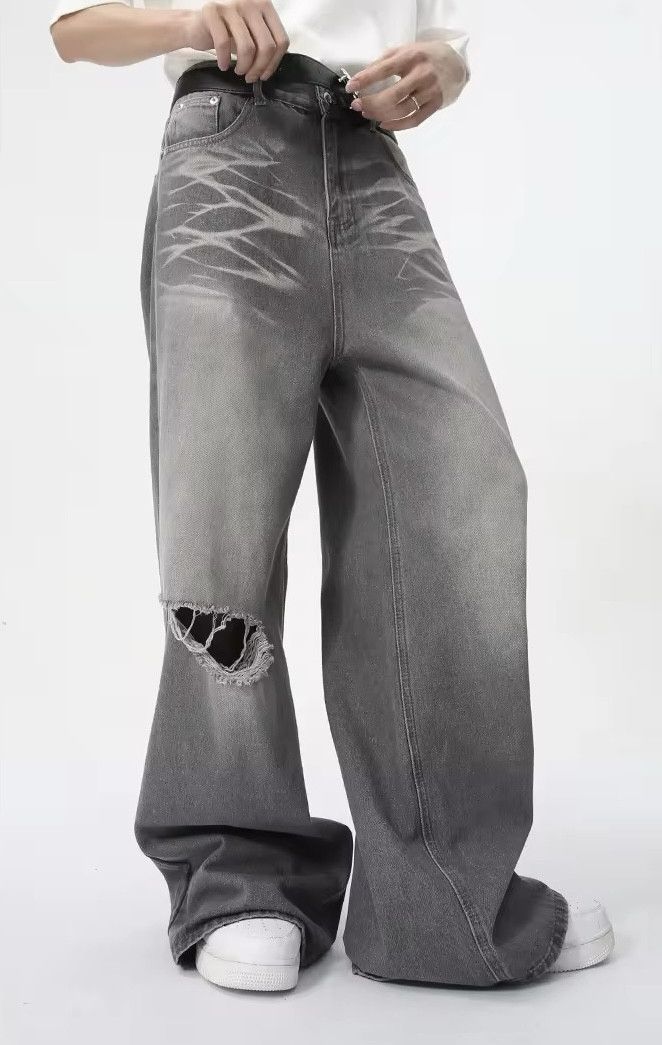 Jean Baggy Jeans Wash Denim Faded Distressed Loose Fit Skate Size US 28 / EU 44 - 1 Thumbnail