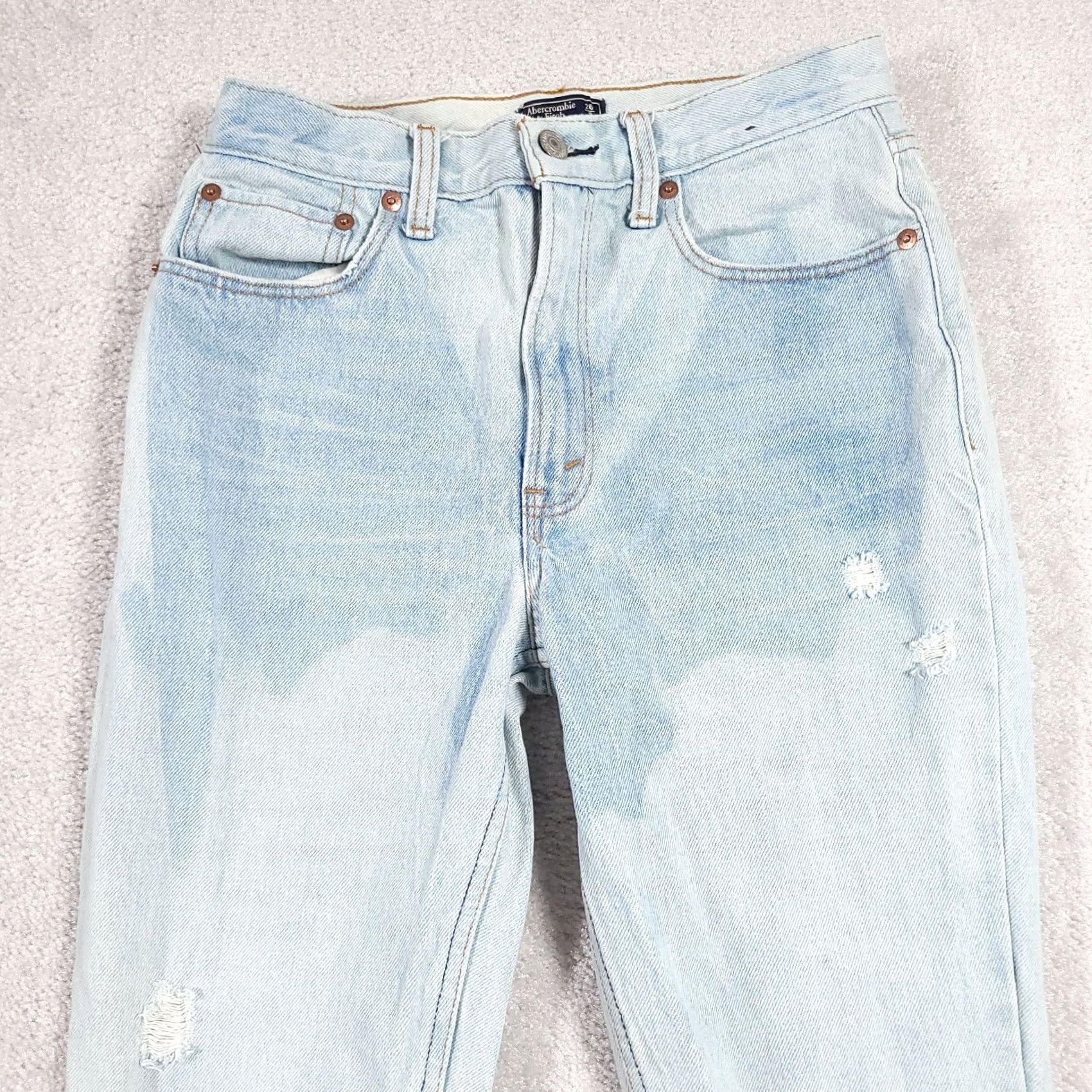 Abercrombie & Fitch Abercrombie & Fitch Mom Jeans Women's 2R 26 Ankle Crop Acid Wash Distressed Blue 90s Retro Size 26" / US 2 / IT 38 - 3 Thumbnail