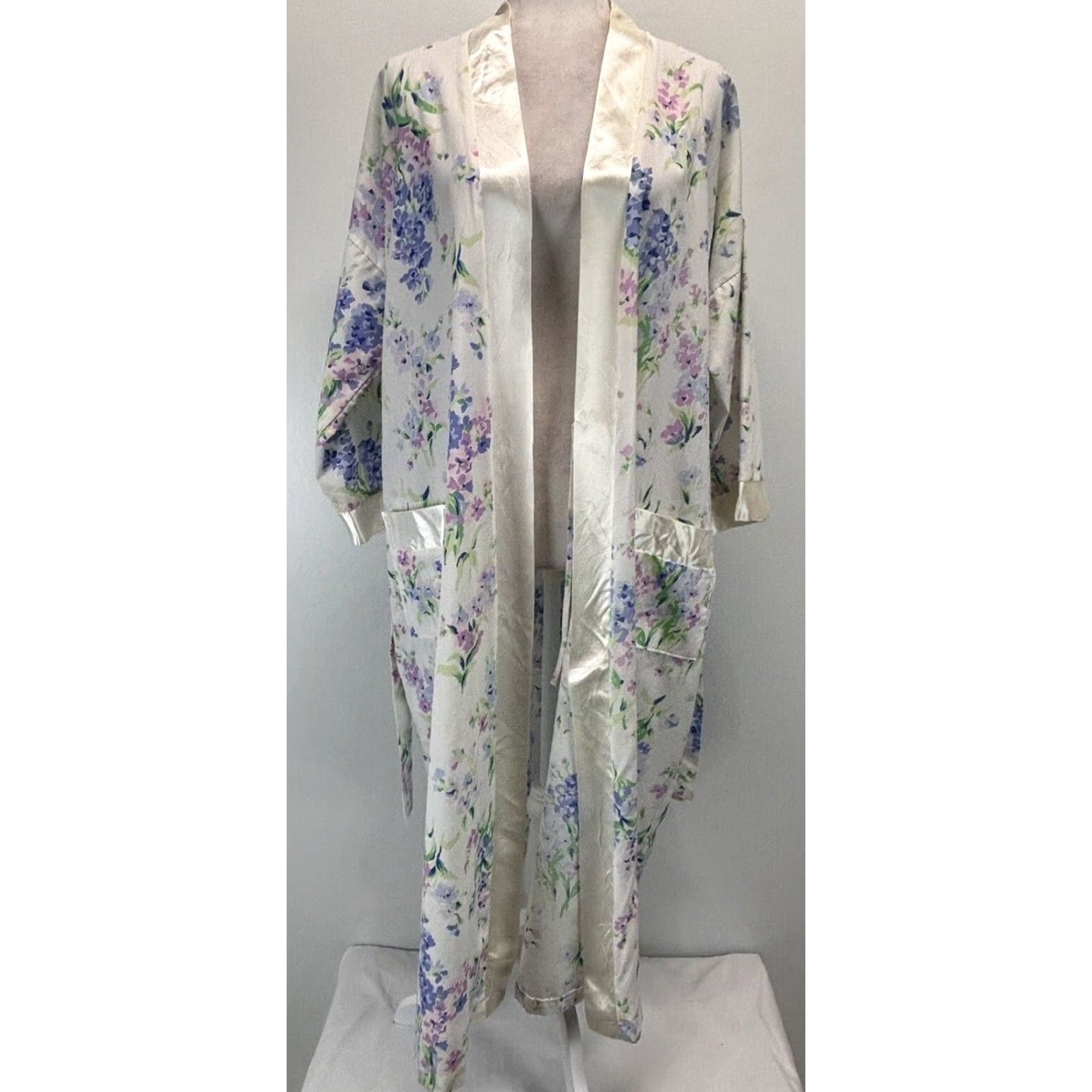 Vintage Vtg Appel Womens Floral Robe Extra Large XL Belted Satin Trim Size ONE SIZE - 5 Thumbnail