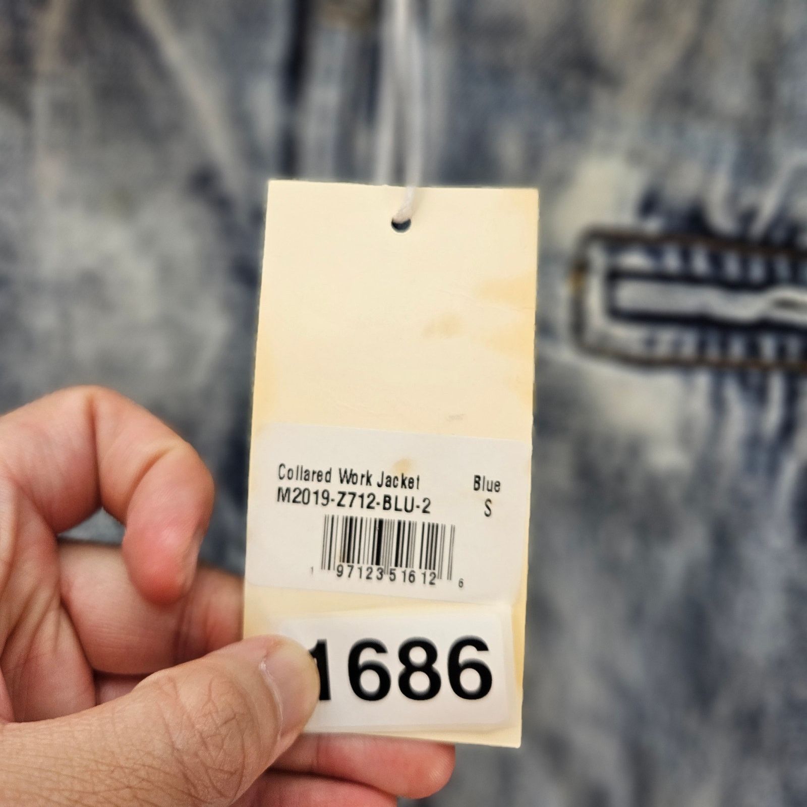 MNML MNML UNISEX SMALL COLLARD WORK DENIM JACKET NWT DISTRESSED Size US S / EU 44-46 / 1 - 4 Thumbnail