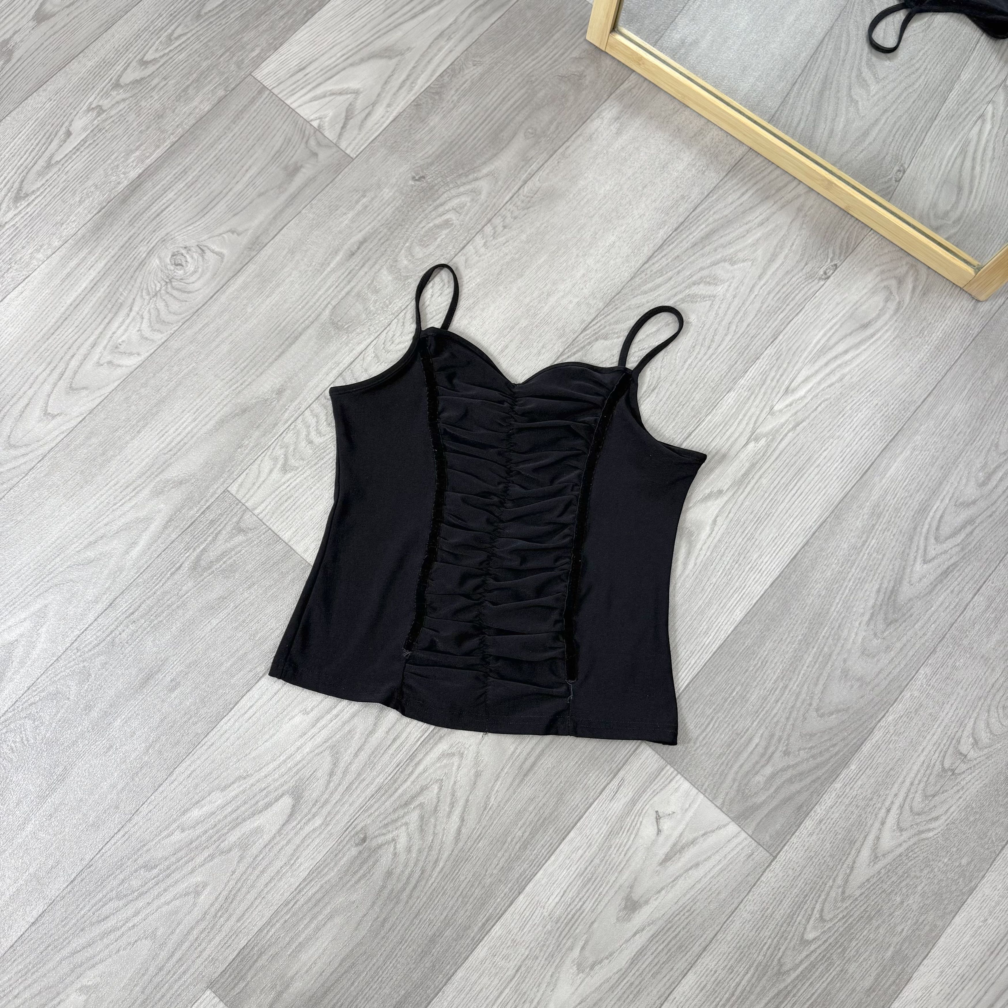 Vintage Vintage Y2K Shine Drapery Black Tank Crop Top S Size S / US 4 / IT 40 - 1 Thumbnail