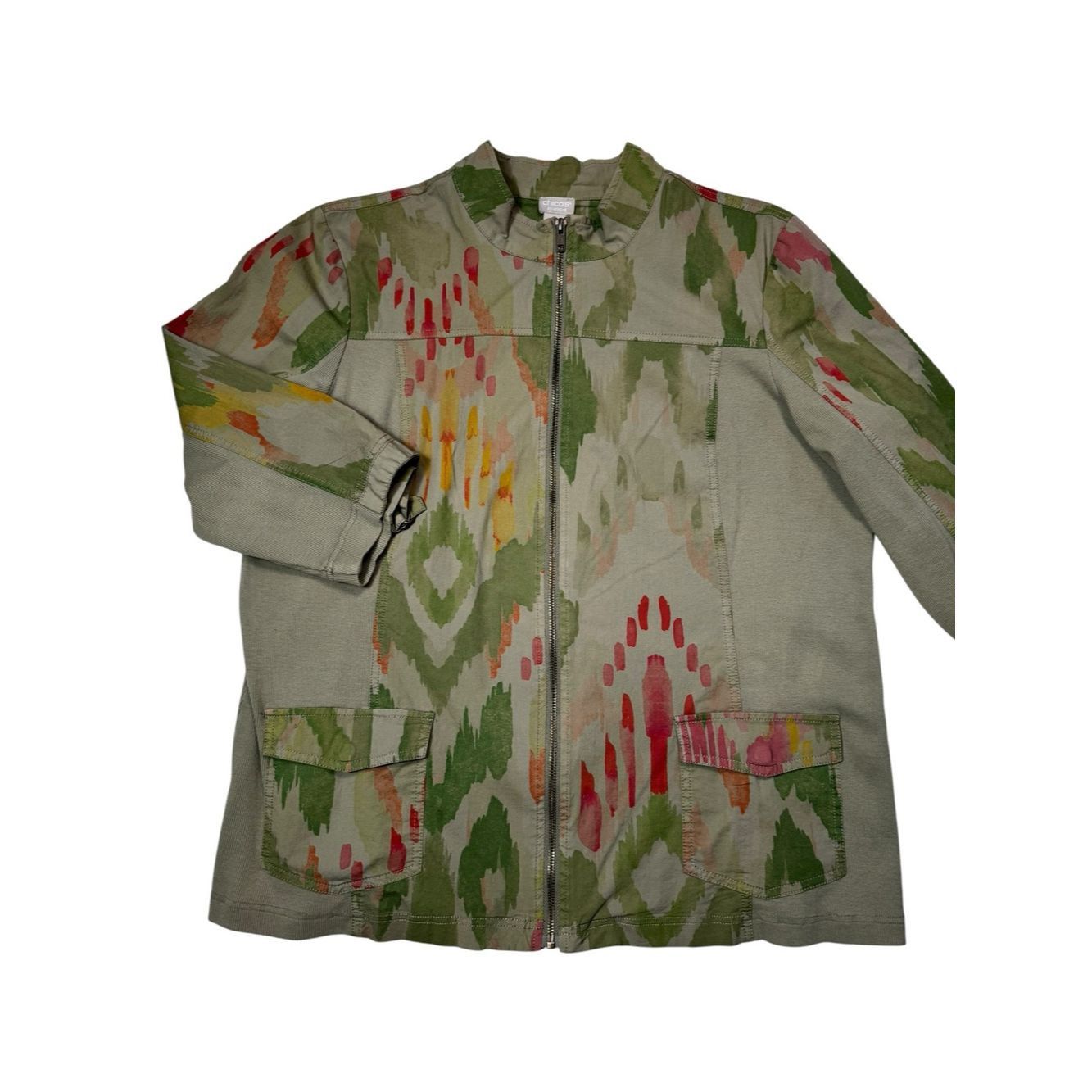 Chicos Chico's Zenergy Ikat Utility Camo 3/4 Sleeves Jacket Size 3 Size XL / US 12-14 / IT 48-50 - 4 Thumbnail