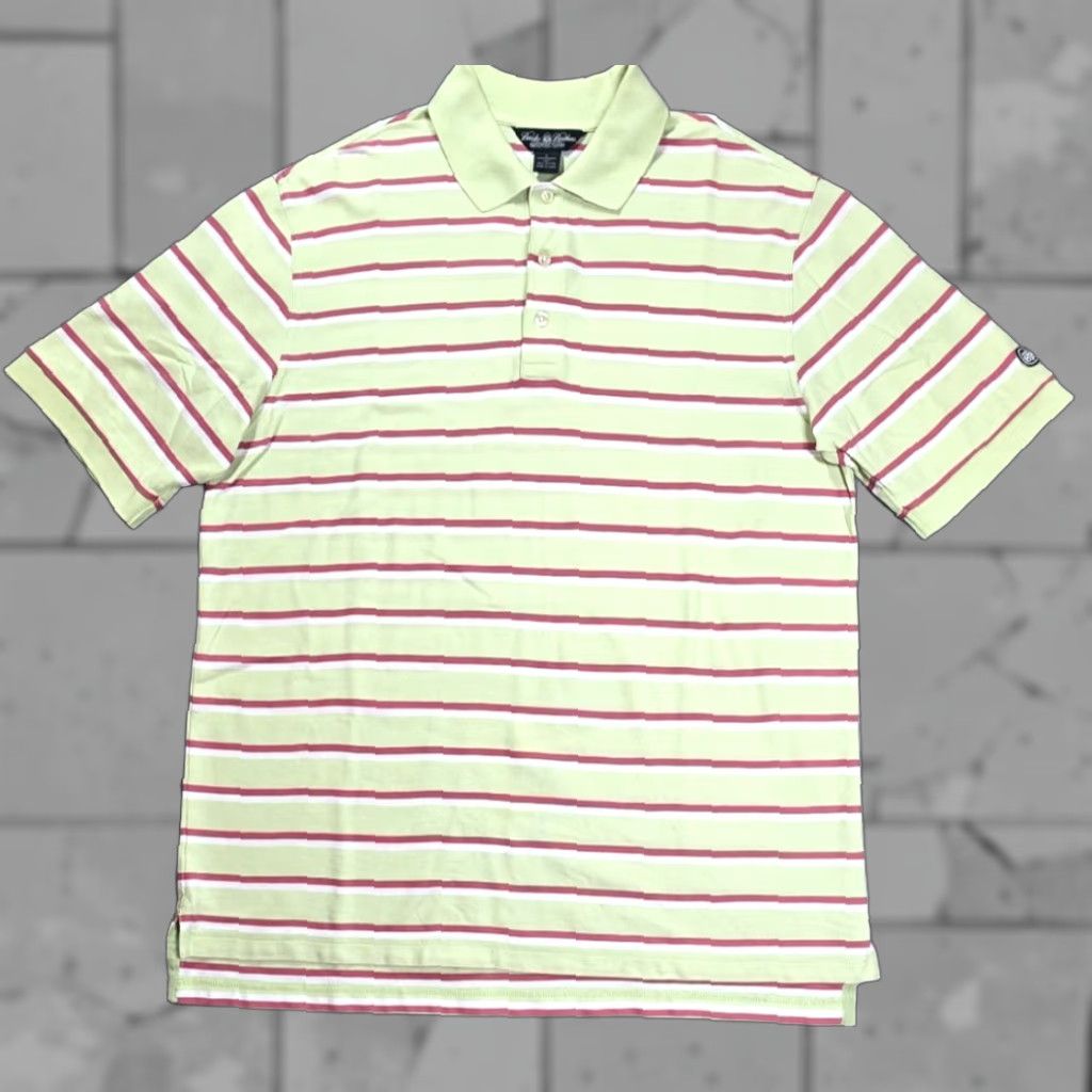 Brooks Brothers Brooks Brothers Polo Short Sleeve Green Pink Stripe L Performance Country Club Mens Polo Size US L / EU 52-54 / 3 - 1 Thumbnail