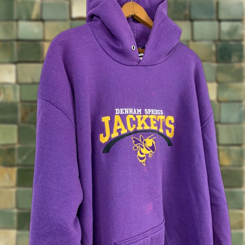 Holloway Denham Springs Yellow Jackets Holloway Purple Hoodie Mens 2XL 2XL Hoodie Pullover Hooded Cotton Blend Purple Sweatshirt Graphic Print Size US XXL / EU 58 / 5 - 1 Thumbnail