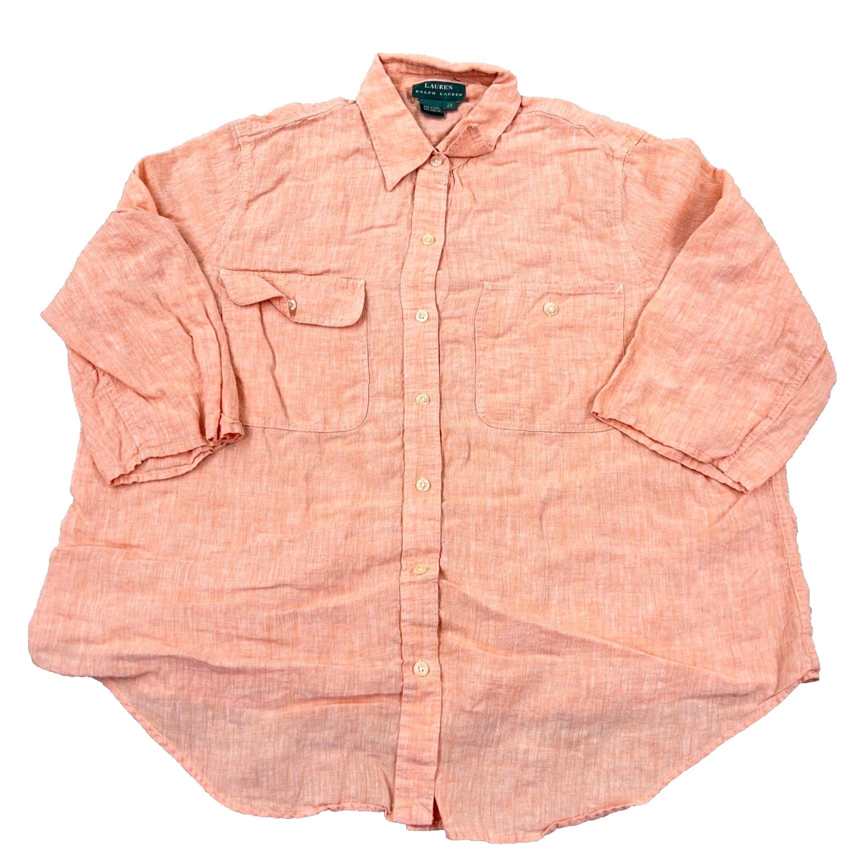 Ralph Lauren Lauren Ralph Lauren Shirt Women 2X Orange Linen Button Up Dress LRL VTG Peach Vintage: No? Size XXL / US 16-18 / IT 52-54 - 2 Thumbnail