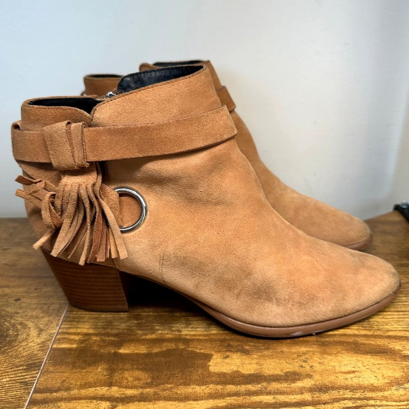 Rebecca Minkoff Rebecca Minkoff Womens Suede Ankle Boots Fringe Western Zipper Zip Tan 8.5M Casual Travel Cowgirl Size US 9 / IT 39 - 2 Thumbnail