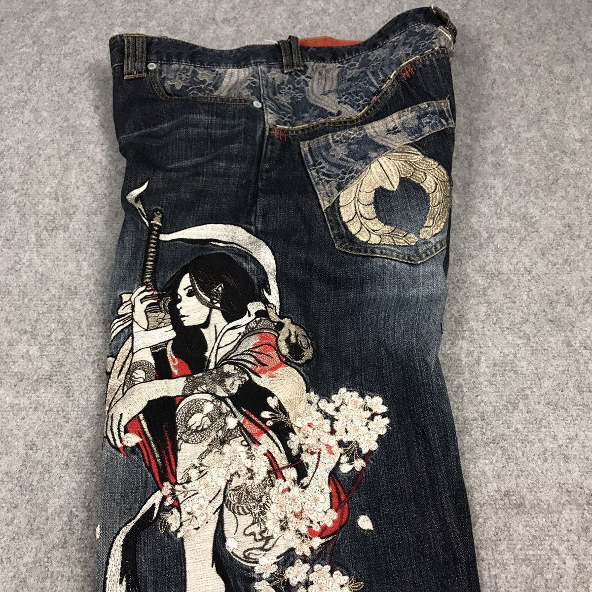 JAPANESE DENIM STYLE EMBROIDERY ART BAGGY PANTS
