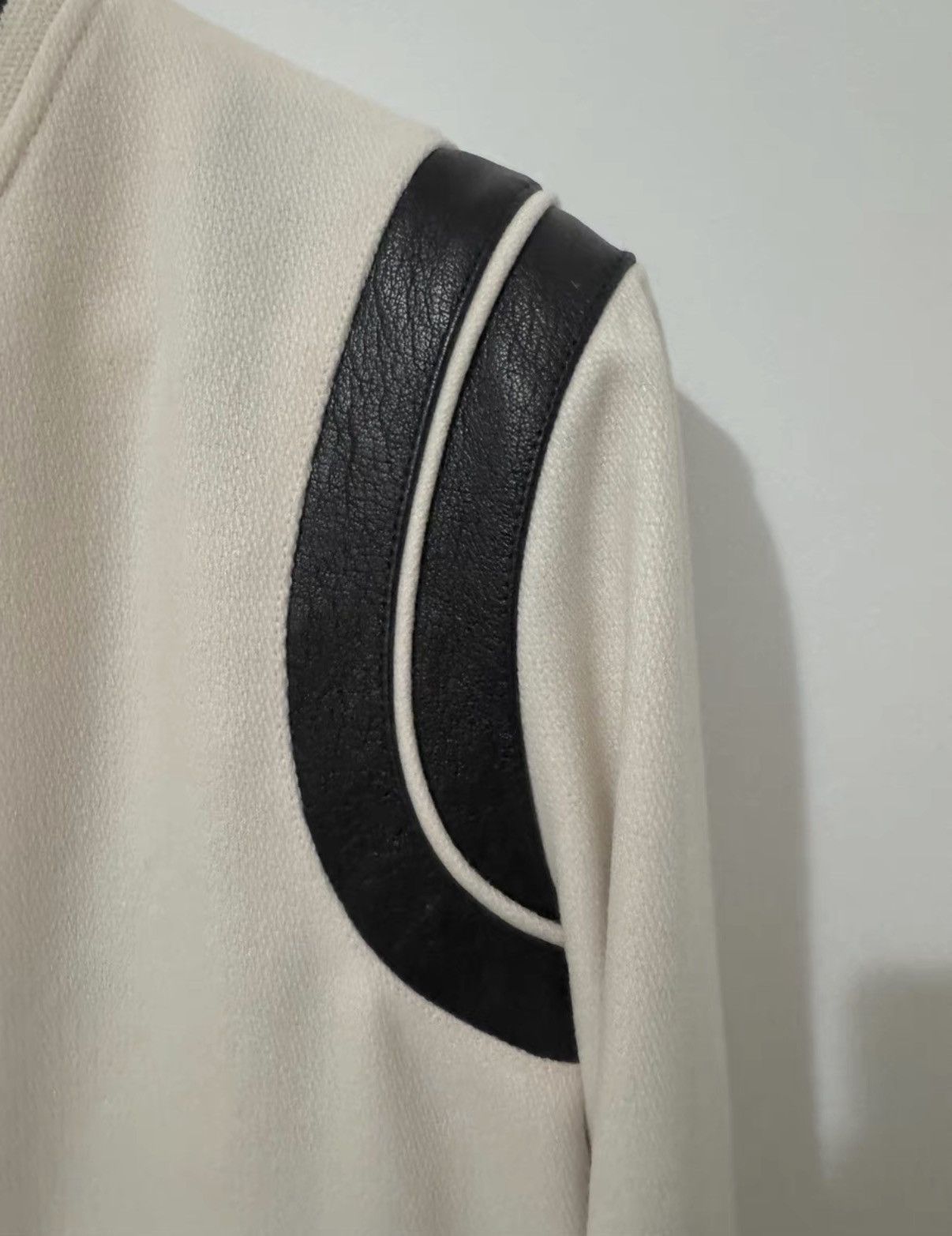 Saint Laurent Paris SLP) 21FW Wool Leather-Paneled Black/White Varsity Jacket Size US XL / EU 56 / 4 - 4 Thumbnail