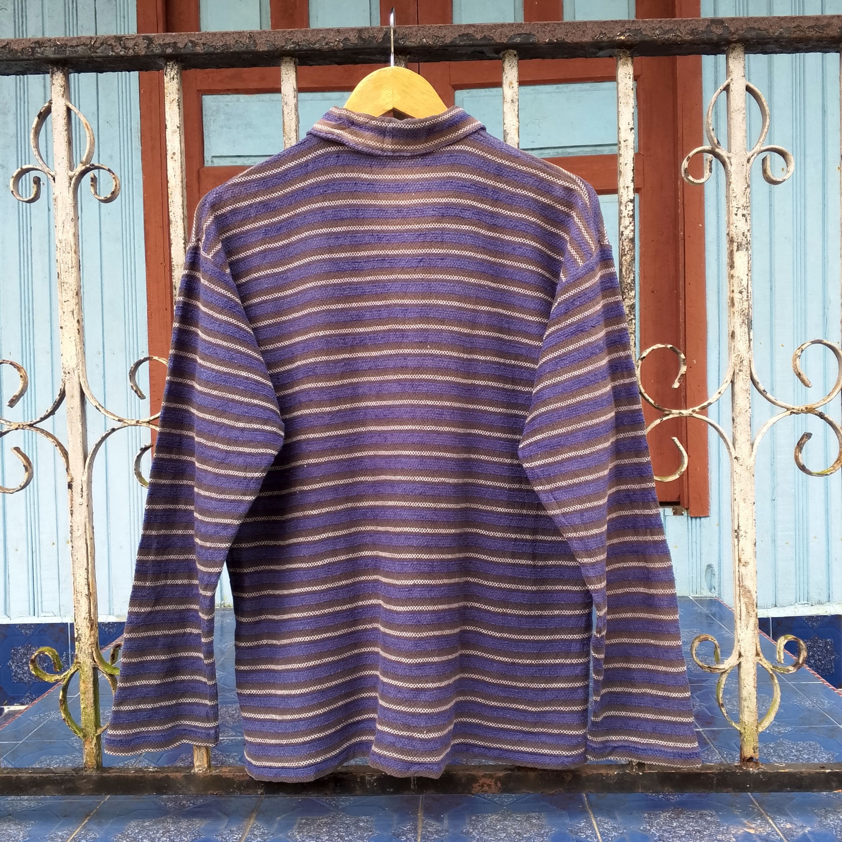 Issey Miyake Issey Miyake Denim Stripe Long Sleeve Half Zippper Size US M / EU 48-50 / 2 - 2 Thumbnail