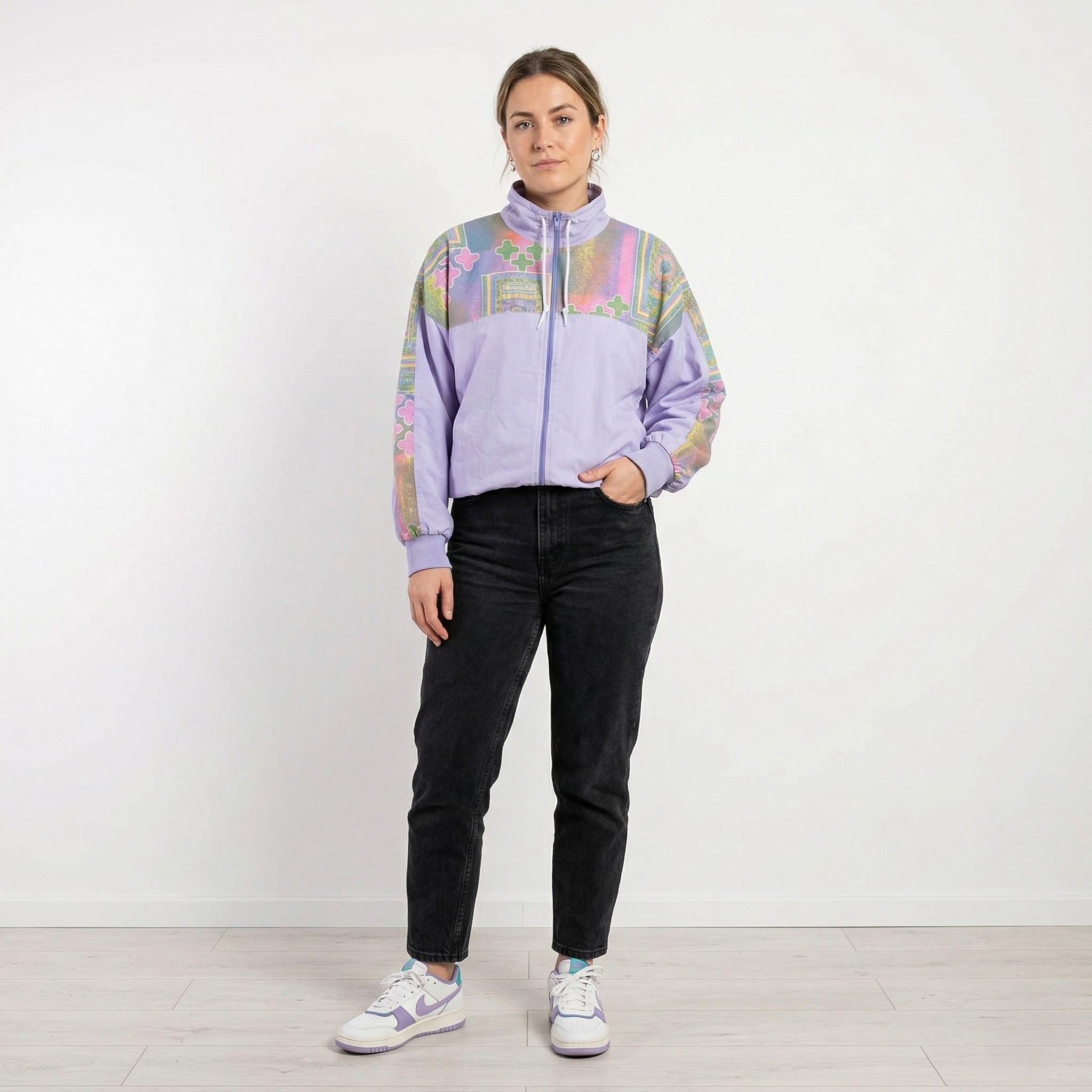 Vintage Vintage Women 44/46 L Bomber Jacket Violet Cotton 6223 Size L / US 10 / IT 46 - 1 Thumbnail