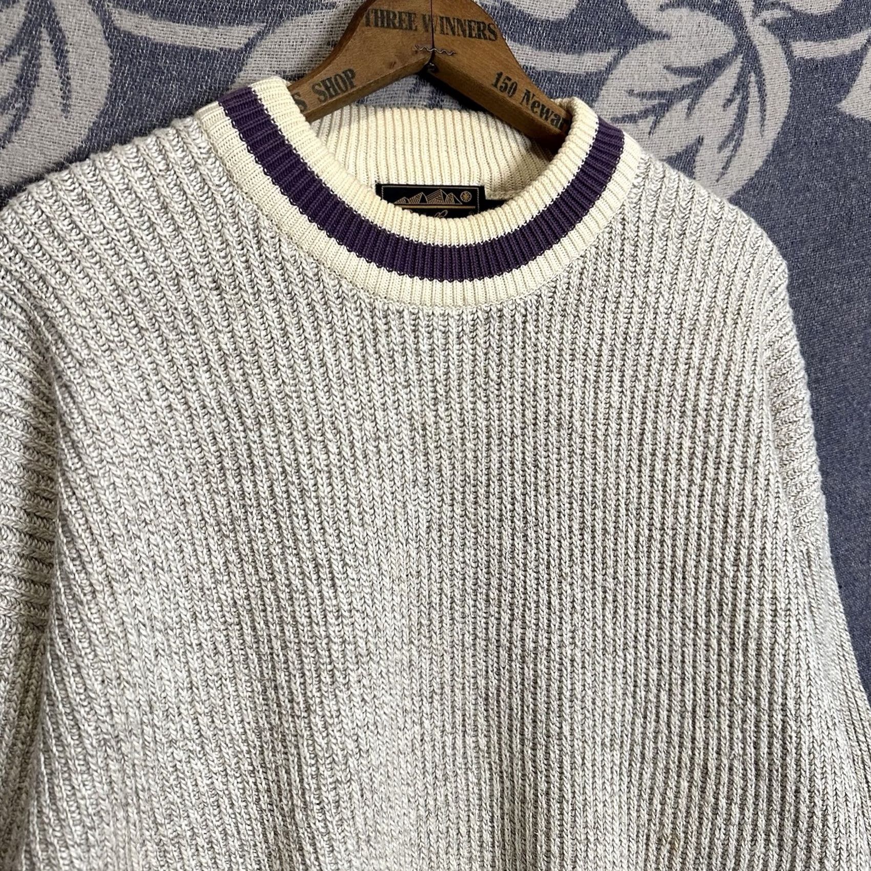 Eddie Bauer VINTAGE Eddie Bauer Sweater Crew Neck Knit Mens XL Beige Purple 80s 90s Outdoor Heavyweight Pullover Size US XL / EU 56 / 4 - 2 Thumbnail