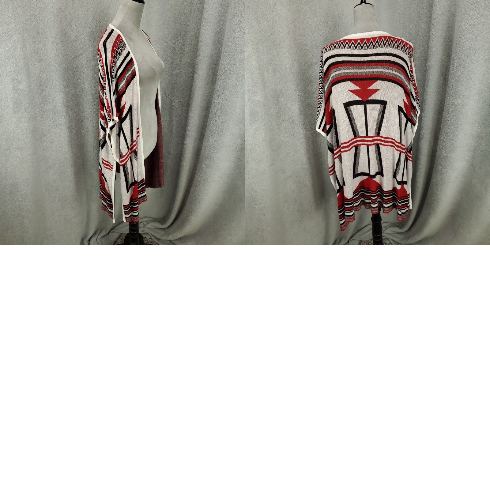 Vintage VINTAGE Southwest Cardigan One Size Red White Black Geometric Southwestern Open Front Size ONE SIZE - 8 Thumbnail