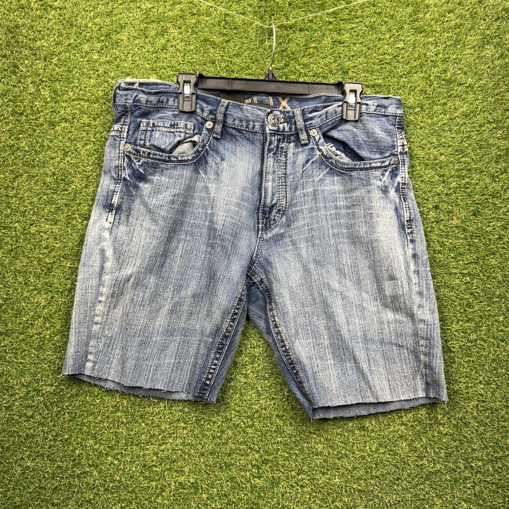Vintage VINTAGE Helix Denim Shorts Mens 34 Relaxed Fit 90s Grunge Y2K Skater Blue 5-Pocket Stretch Inseam 10in 34x10 Mens Size US 34 / EU 50 - 2 Thumbnail