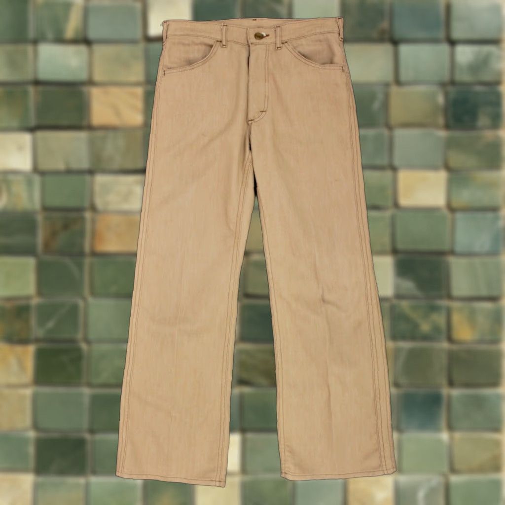 Lee VINTAGE Lee Pants 70s Khaki Beige 30x28.5 Mens Disco Flared Pants 1970s Regular Cotton Blend 38" Length Size US 30 / EU 46 - 1 Thumbnail