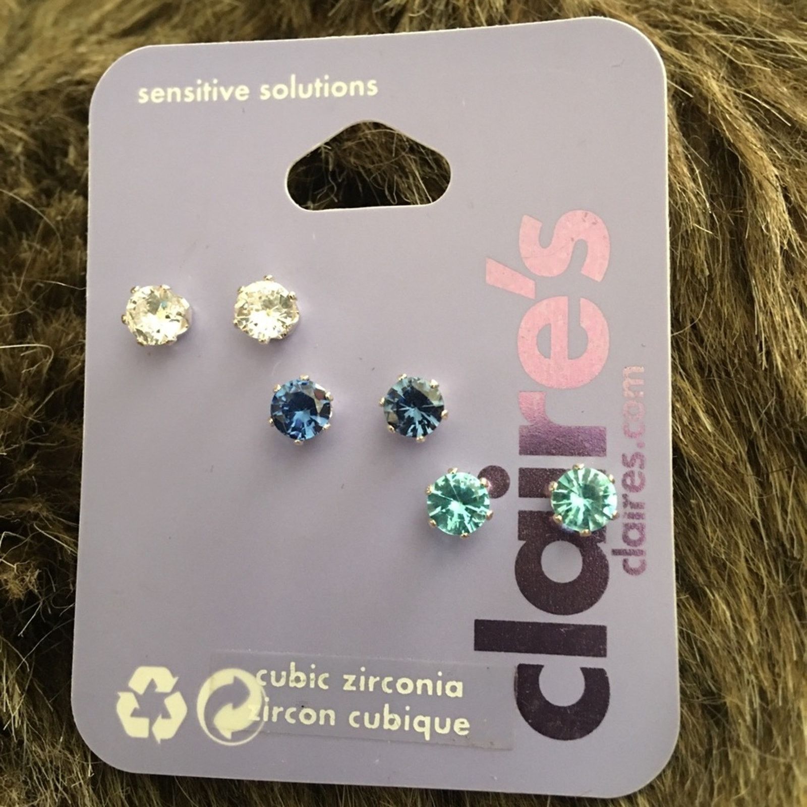 Jewelry ClaireS Set Of Three Cubic Zirconia Earrings NWT in Blue, Women's