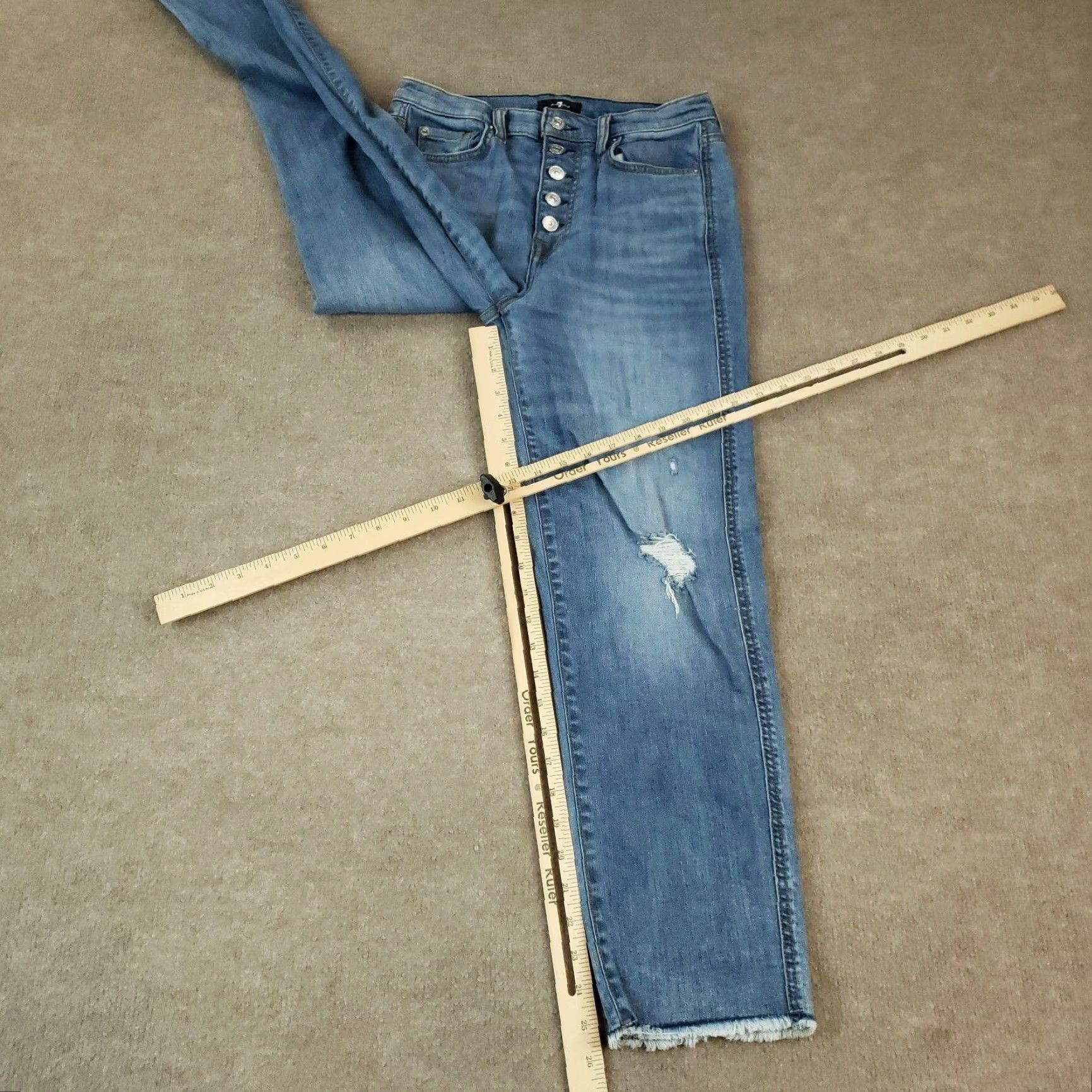 7 For All Mankind 7 For All Mankind Womens High Waist Cropped Straight Blue Jeans 26x26 Button Fly Size 26" / US 2 / IT 38 - 2 Thumbnail