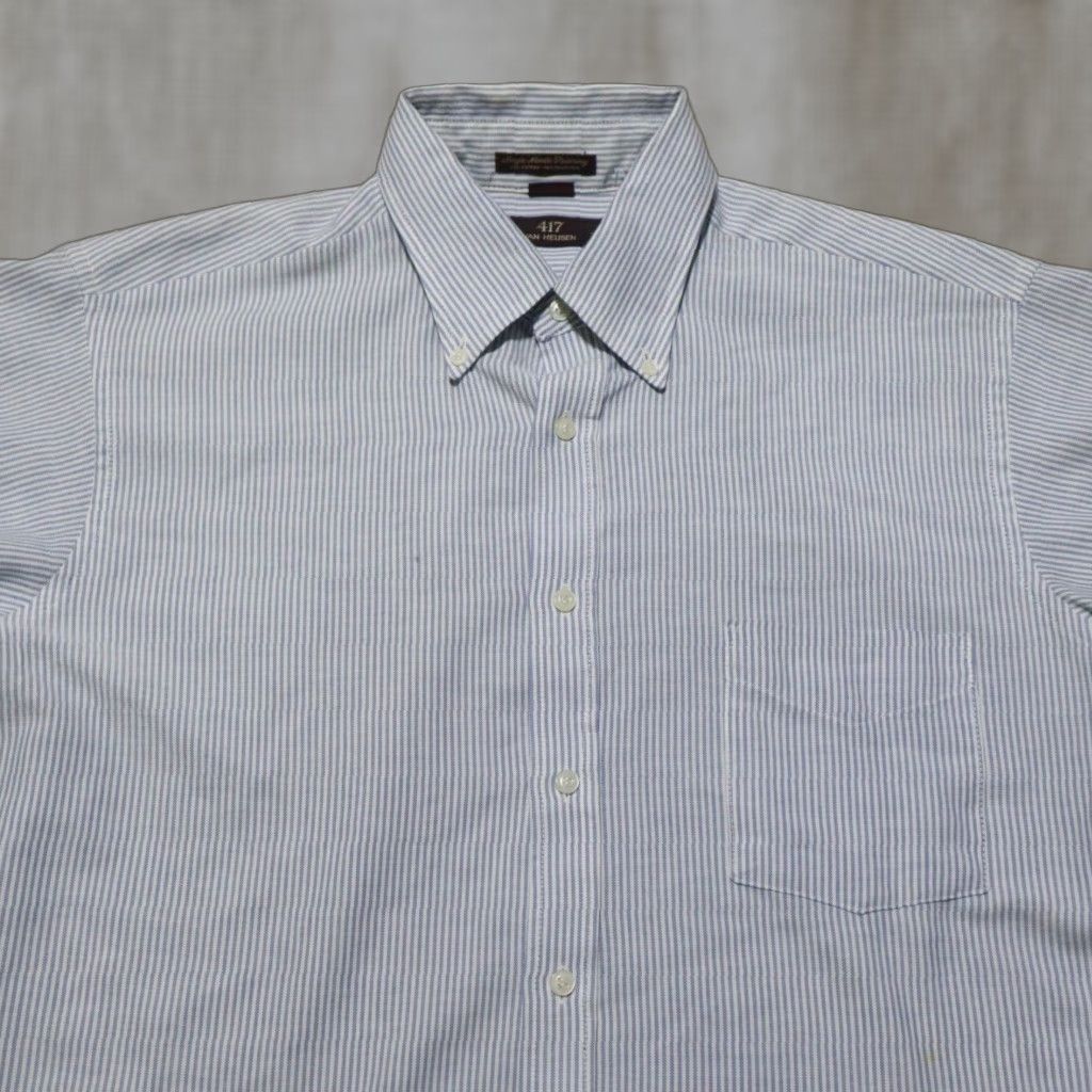 Van Heusen VAN HEUSEN Men's Dress Shirt Oxford Blue Stripes 16.5 Business Casual Regular Fit Size 42R - 1 Thumbnail