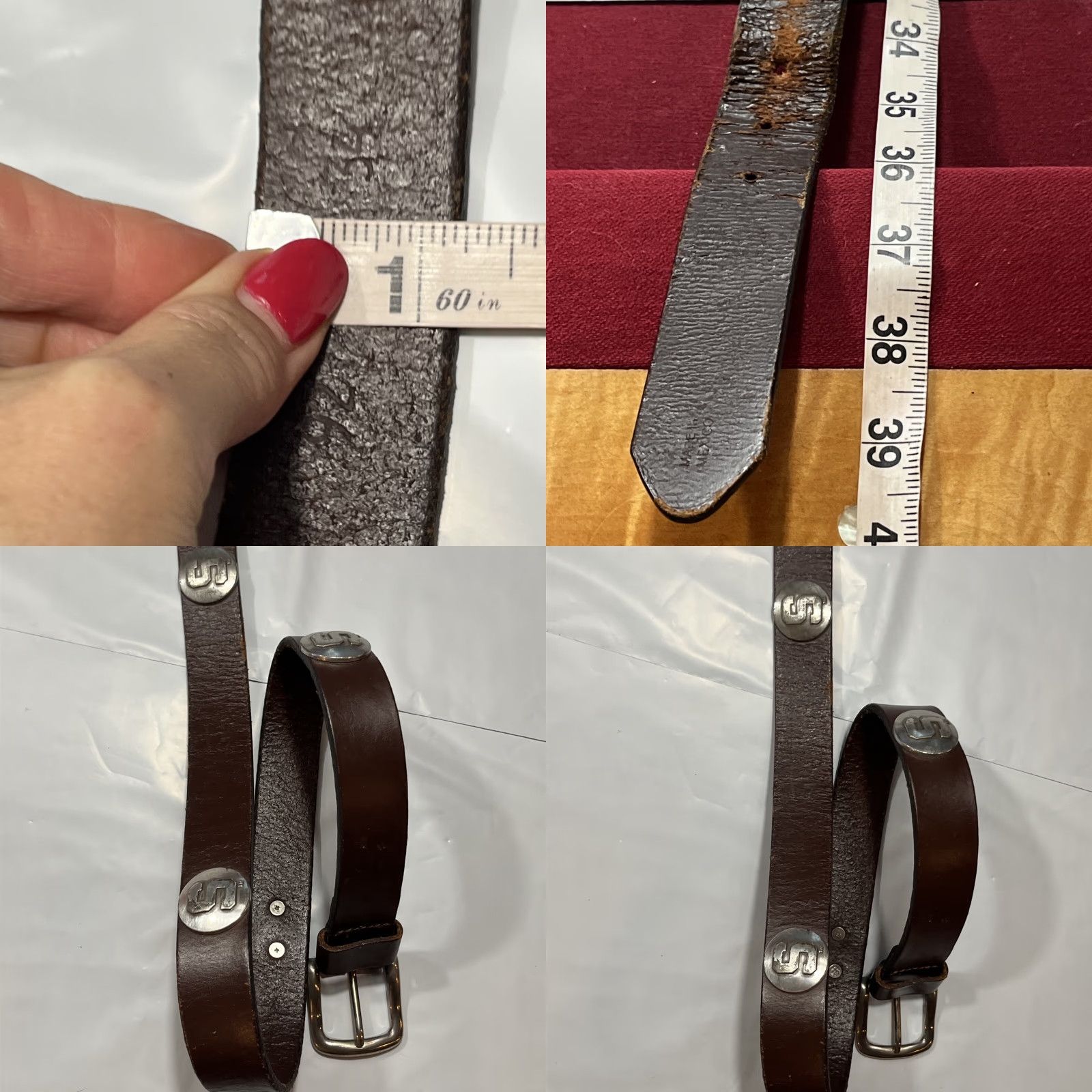 Vintage Michigan State Spartans Leather Belt 33-37 Men Brown Silver Conchos Mexico Size 32 - 9 Thumbnail