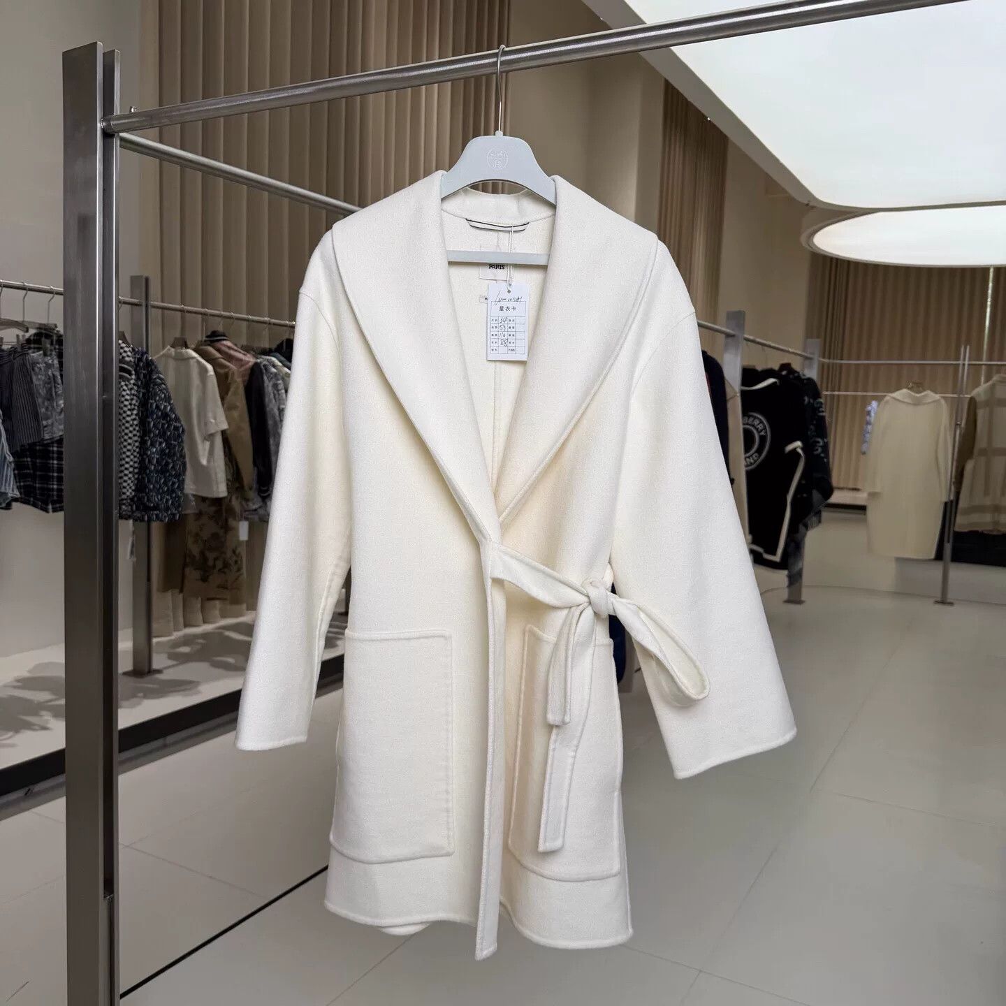 Hermes Hermes White Wool Cashmere Mid-Length Coat Size US S / EU 44-46 / 1 - 1 Thumbnail