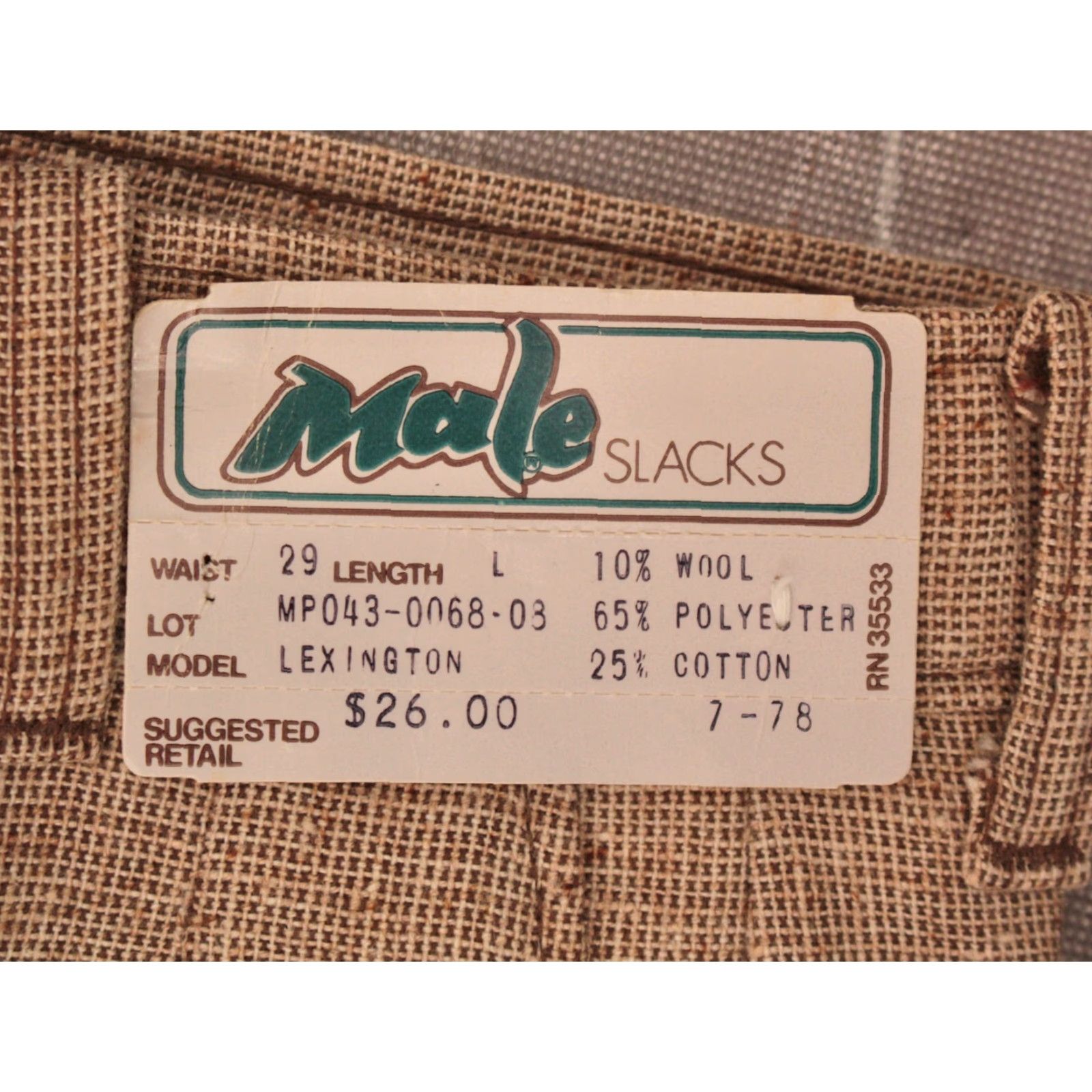 Vintage VINTAGE Men's VTG 1970s NOS Beige Tweed Wide Leg Pants 27x33.5 70s Disco Mens Beige Tweed Pants 27x33.5 1970s Disco NOS Size US 27 - 4 Thumbnail