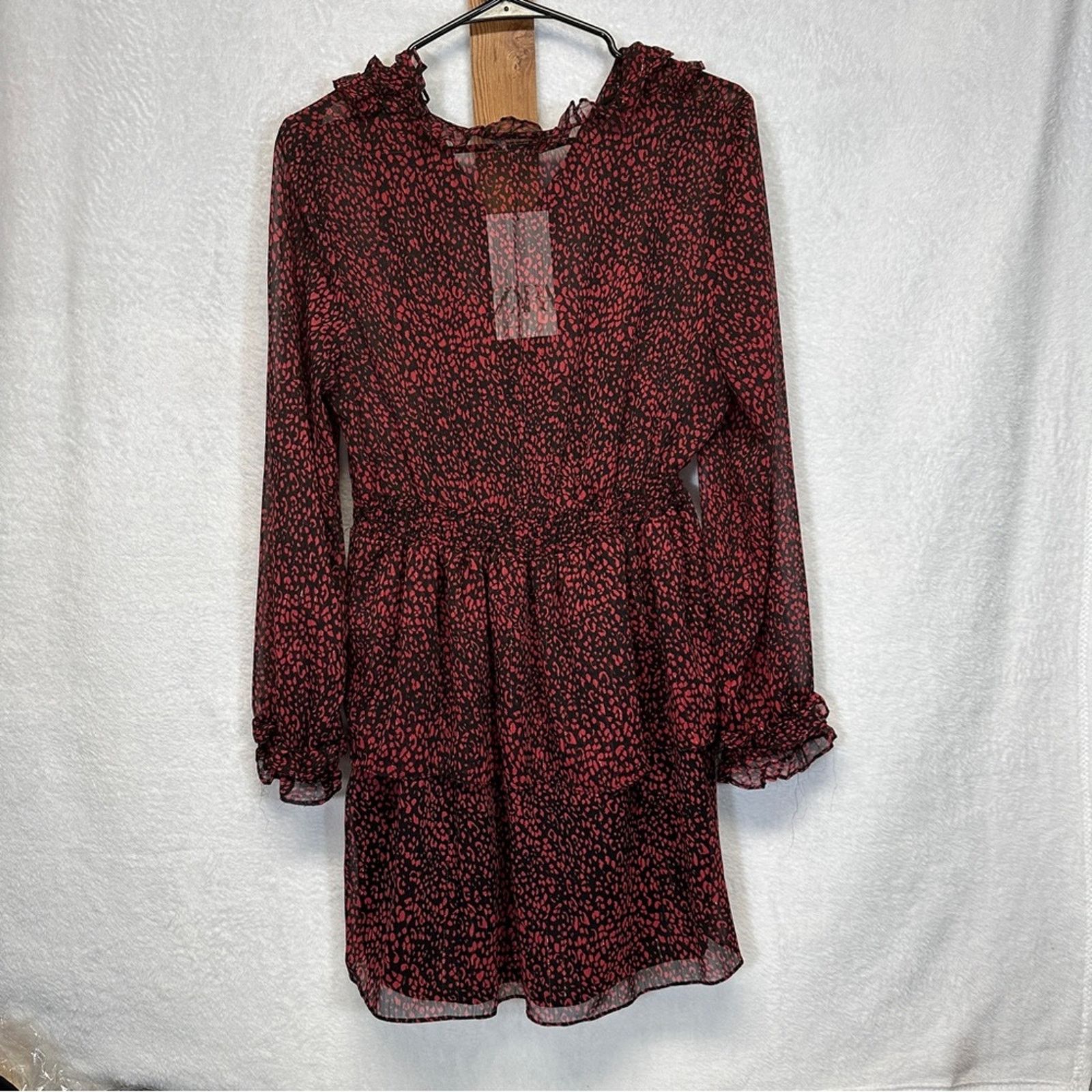Zara Zara Red & Black Cheetah Print Long Sleeve Ruffled Dress Size L / US 10 / IT 46 - 4 Thumbnail
