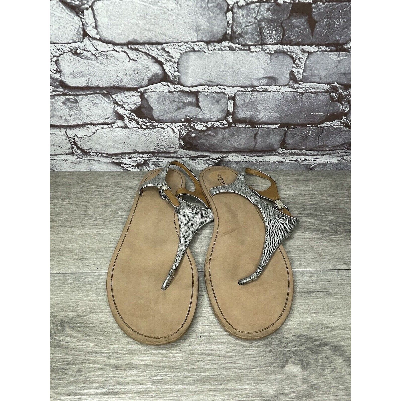 Coach Coach Cheyanne Silver Leather Thong Strap Flats Sandals Wome Size US 9.5 / IT 39.5 - 7 Thumbnail