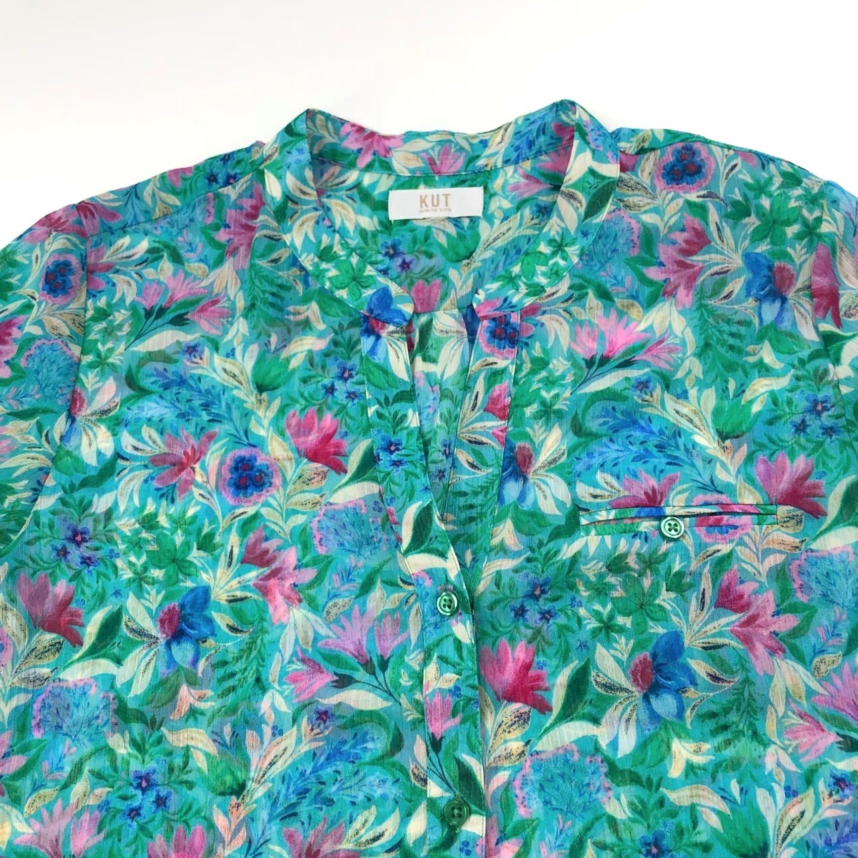 Vintage KUT from the Kloth Shirt Womens Button-Up Long Sleeve Floral Green M Size M / US 6-8 / IT 42-44 - 2 Thumbnail