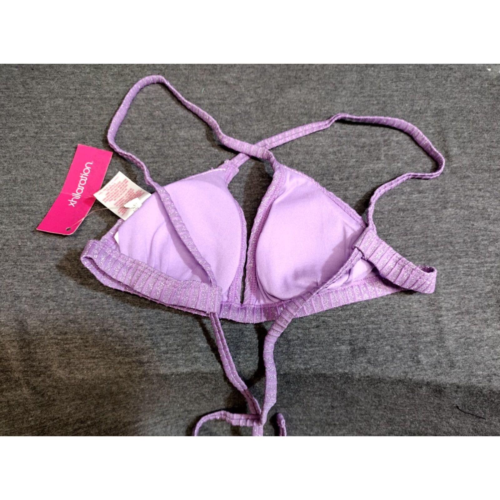 Vintage Xhilaration Bikini Top Womens XS Purple Glitter Detail Cross Back Padded т Size XS / US 0-2 / IT 36-38 - 2 Thumbnail