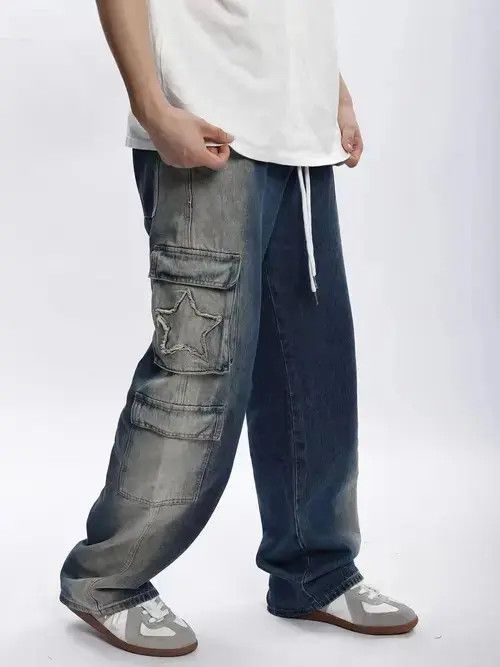 Street grunge washed patchwork jeans