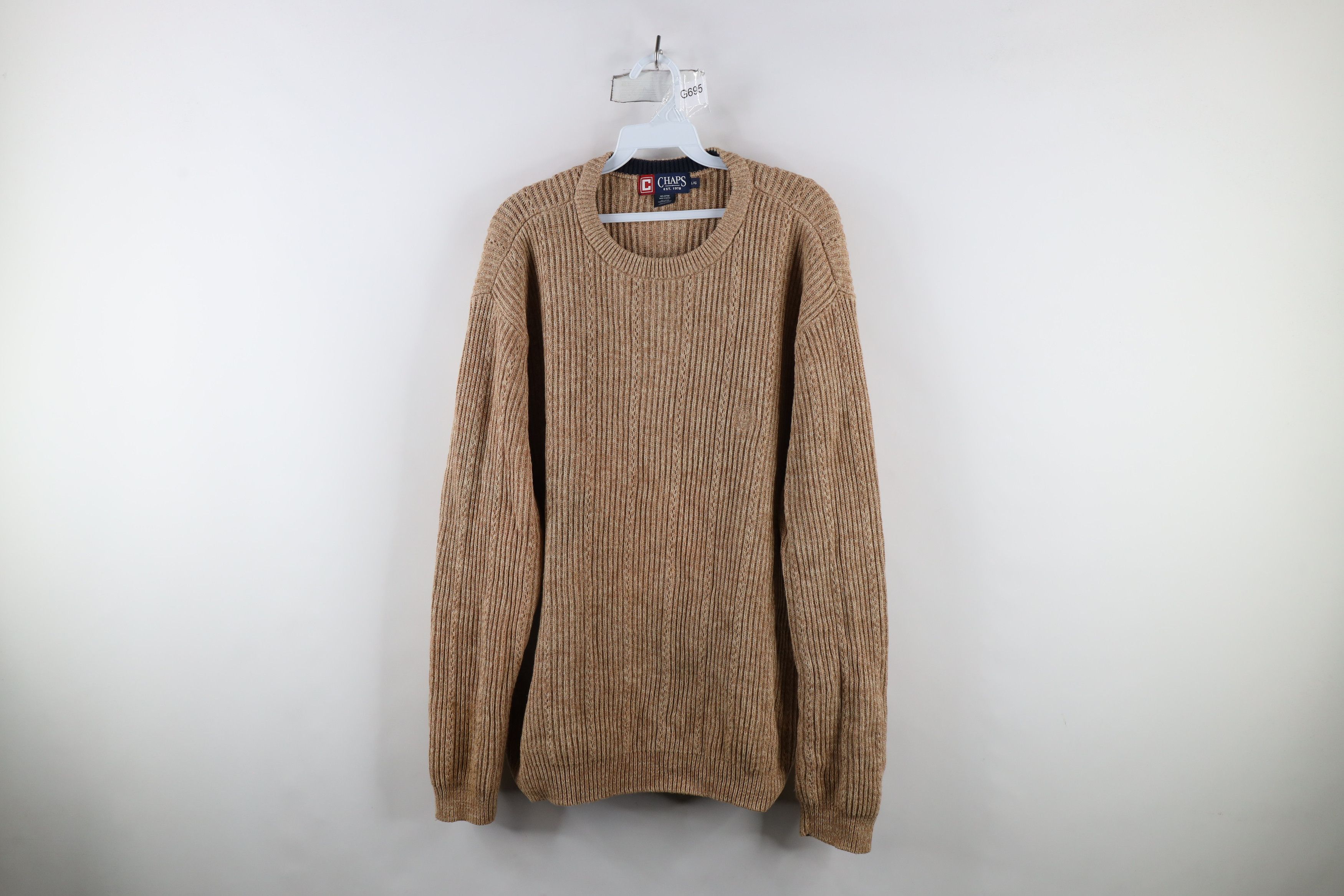 Vintage 90s Chaps Cotton Ribbed Knit Sweater Oatmeal Brown