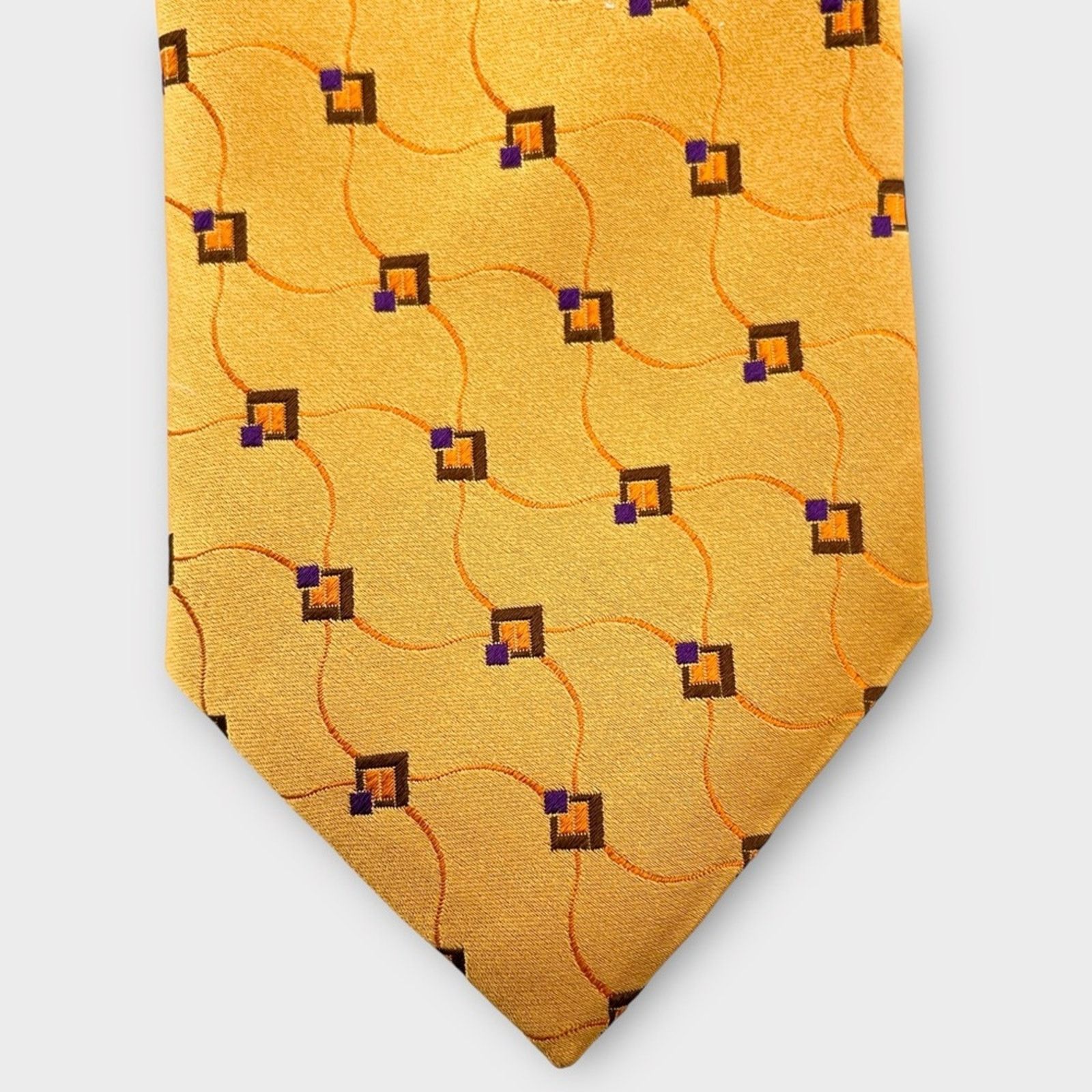 Canali CANALI yellow gold silk tie geometric print Size ONE SIZE - 2 Thumbnail