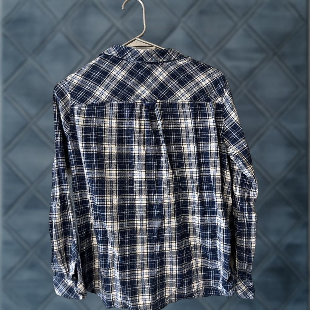 Vintage KUT from the Kloth Womens Plaid Shirt Blue White Snap Front Button Front Collared 100% Cotton Size M Size M / US 6-8 / IT 42-44 - 1 Thumbnail