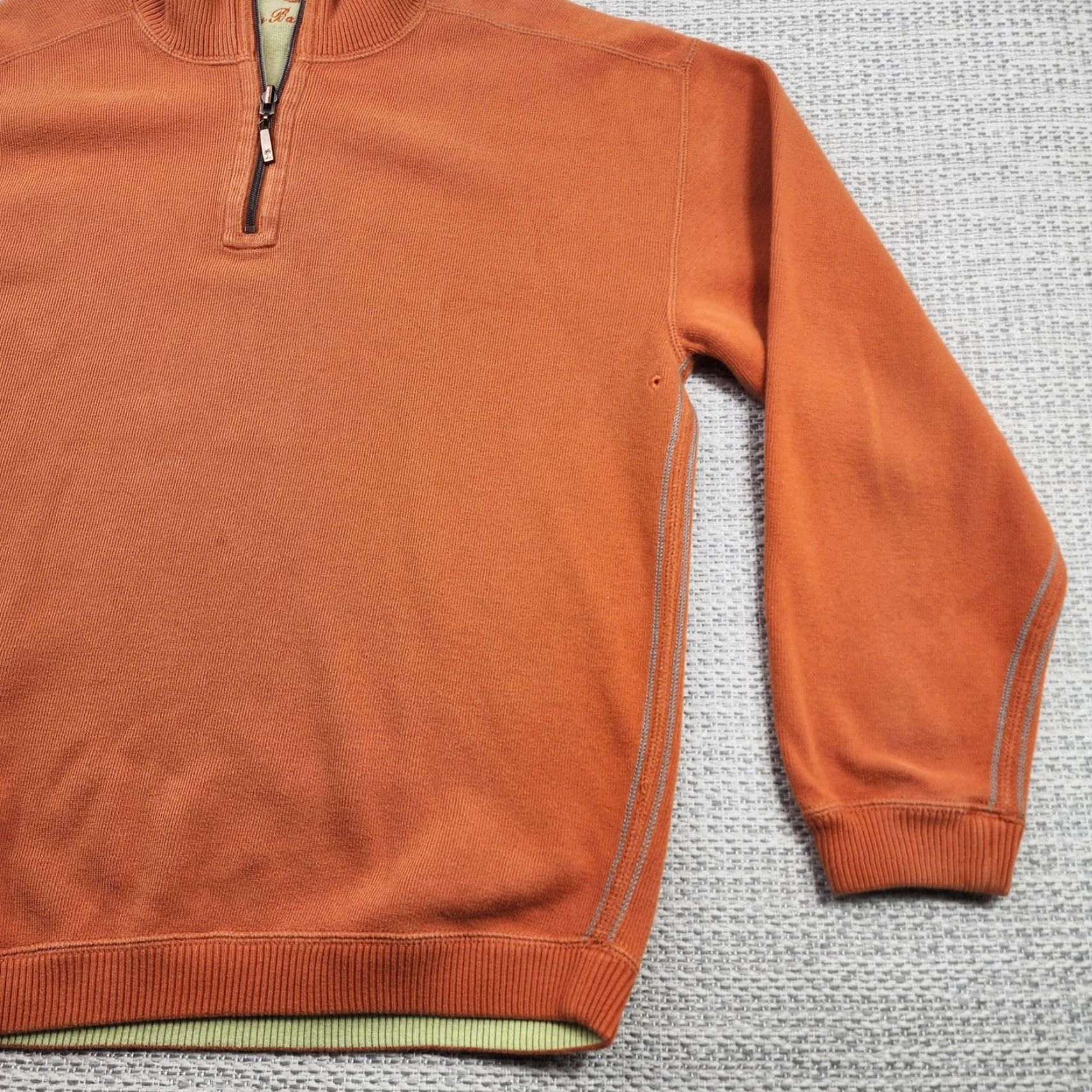 Tommy Bahama Tommy Bahama Sweater Mens L Orange Quarter Zip Pullover Cotton Mock Neck Shirt Size US L / EU 52-54 / 3 - 2 Thumbnail