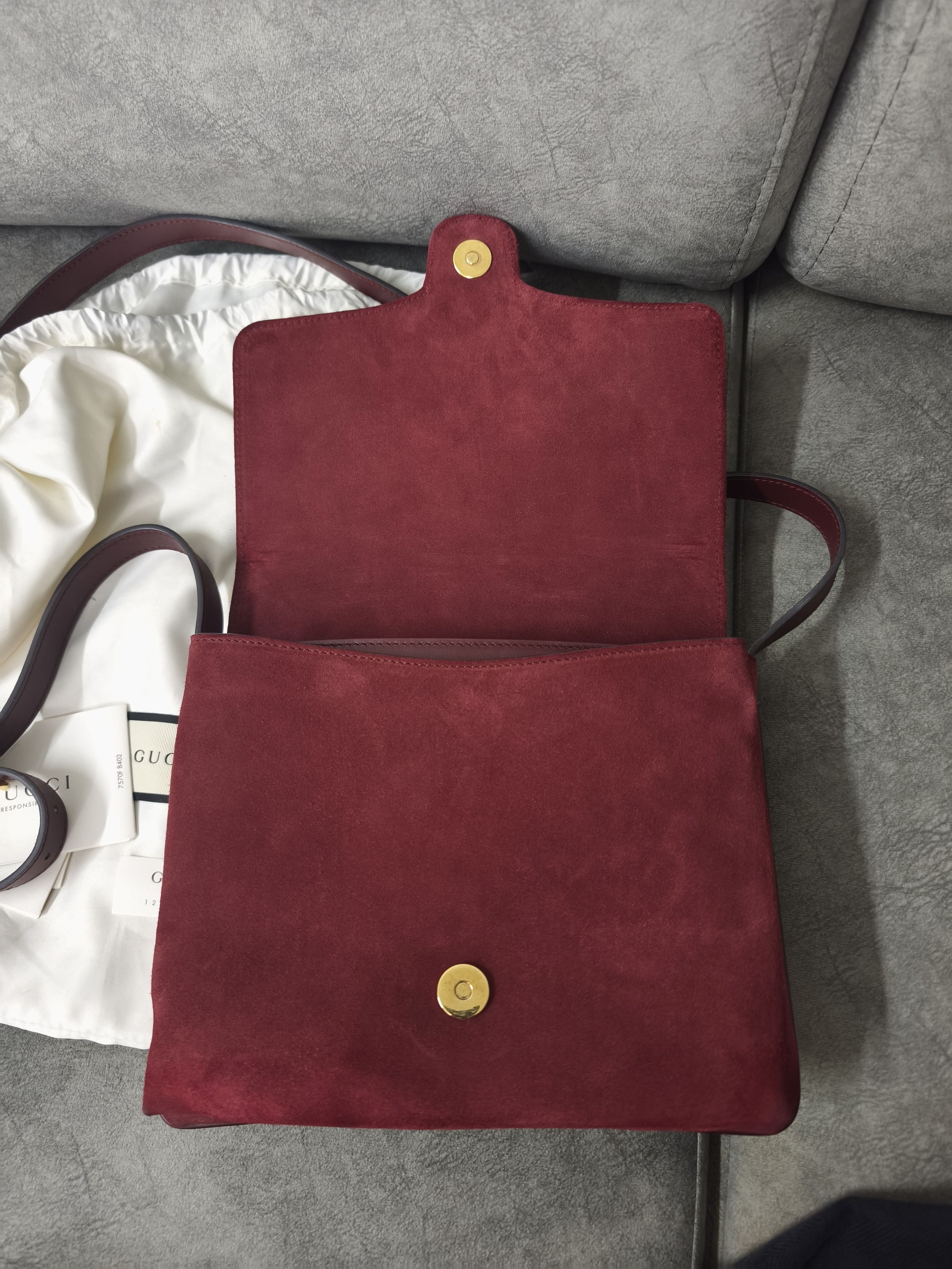 Gucci Gucci GG Marmont Suede Leather Shoulder Bag - Burgundy Size ONE SIZE - 8 Thumbnail