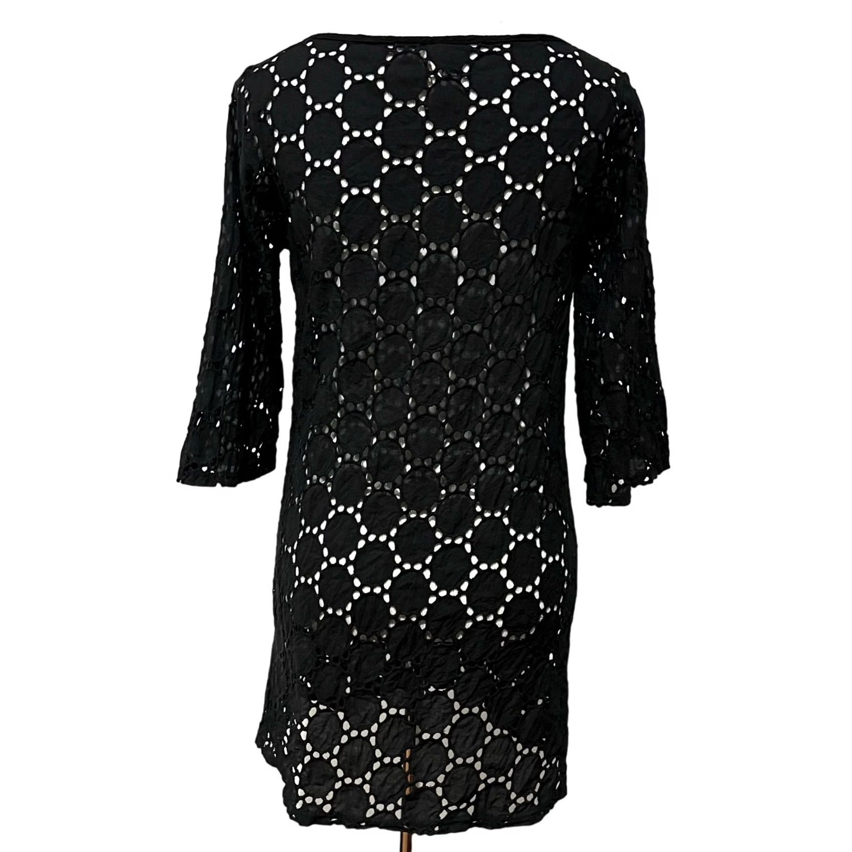 Vintage Jordan Taylor Women's Black Eyelet Lace Cover Up Mini Dress 100% Cotton Size M Size M / US 6-8 / IT 42-44 - 5 Thumbnail