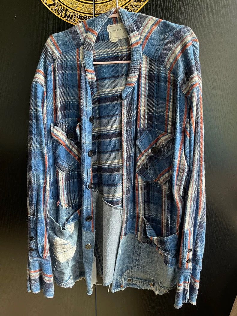 Greg Lauren greg lauren size 2Blue patchwork shirt 2505-Nextarrow Size US M / EU 48-50 / 2 - 1 Thumbnail