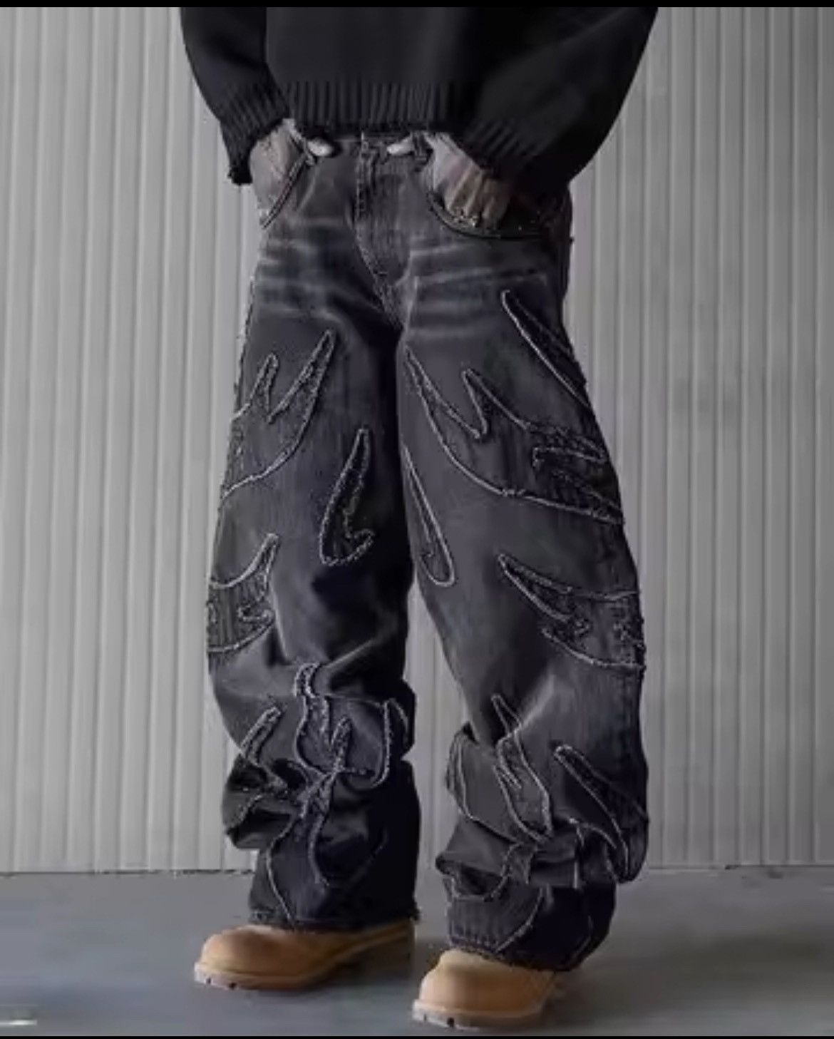 Jean Jeans Patchwork Gothic Raw Edge Embroidered Size US 31 - 1 Thumbnail
