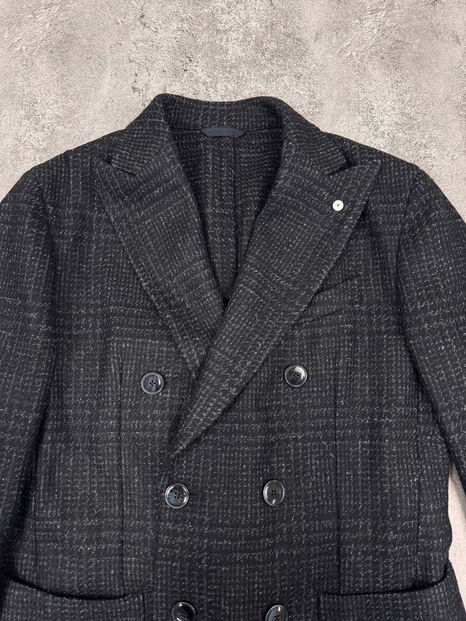 L.B.M. 1911 L.B.M 1911 Men Wool Coat Double Breasted Dark Grey Check Size US M / EU 48-50 / 2 - 3 Thumbnail