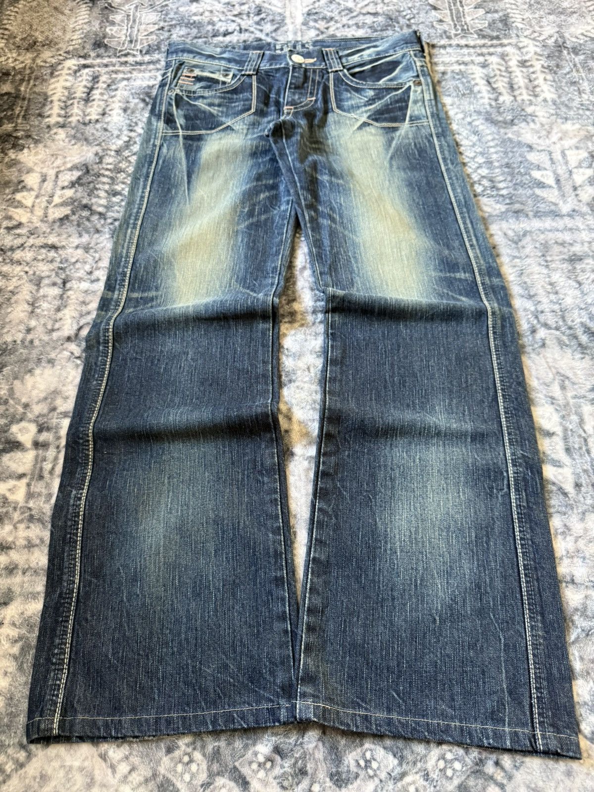 Edwin × Japanese Brand × Vintage Edwin 503 Blue Trip Flared Wide Leg Cropped Jeans Size 30" / US 8 / IT 44 - 1 Thumbnail