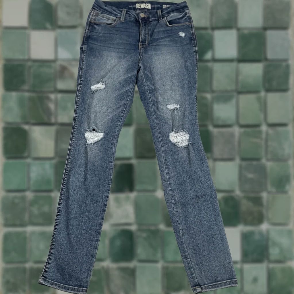 Vintage Rewash Monroe Jeans 5 Medium Wash Skinny Distressed Real Curve Stretch Denim Size 27" / US 4 / IT 40 - 1 Thumbnail