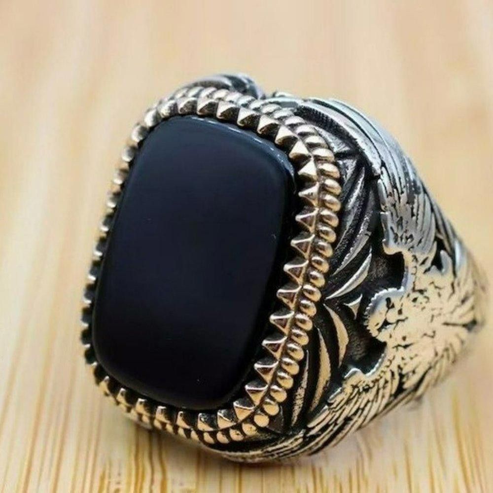 Designer Men's Golden Black Eagle Big Retro Silver Ring - Size 6 Size ONE SIZE - 3 Thumbnail