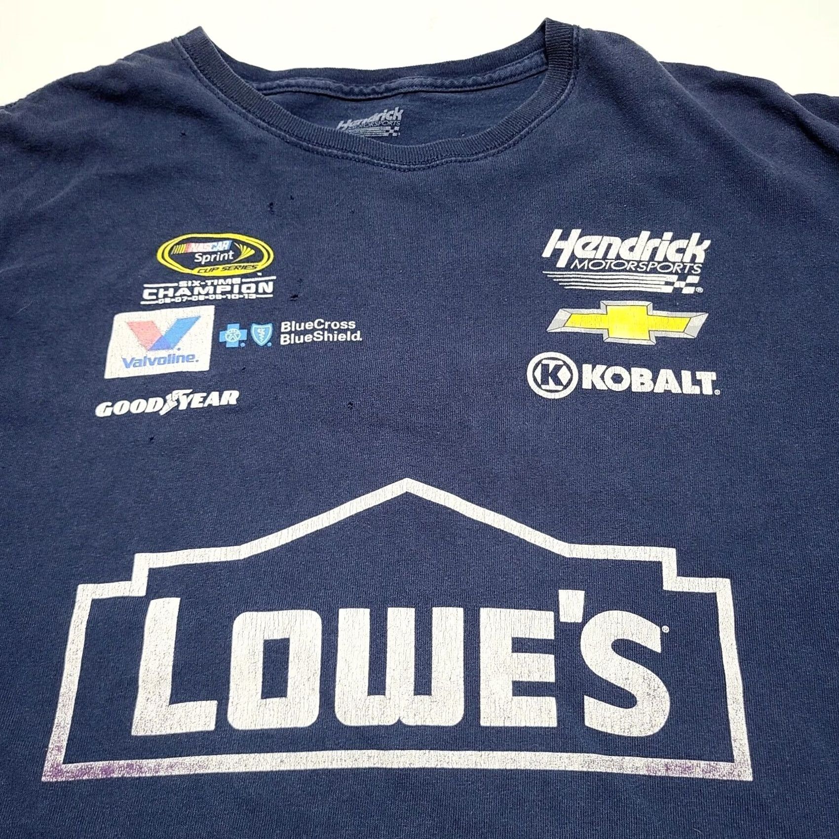 NASCAR Jimmie Johnson #48 Hendrick Motorsports Double-Sided T-Shirt 3XL Distressed Mens Blue Crew Neck Short Sleeve Nascar Size US XXL / EU 58 / 5 - 4 Thumbnail