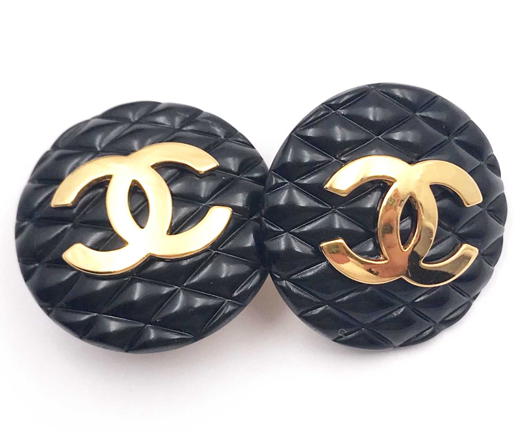 image of Chanel Classic Black Quilted Gold Cc Large Earrings in Gold/Black, Women's