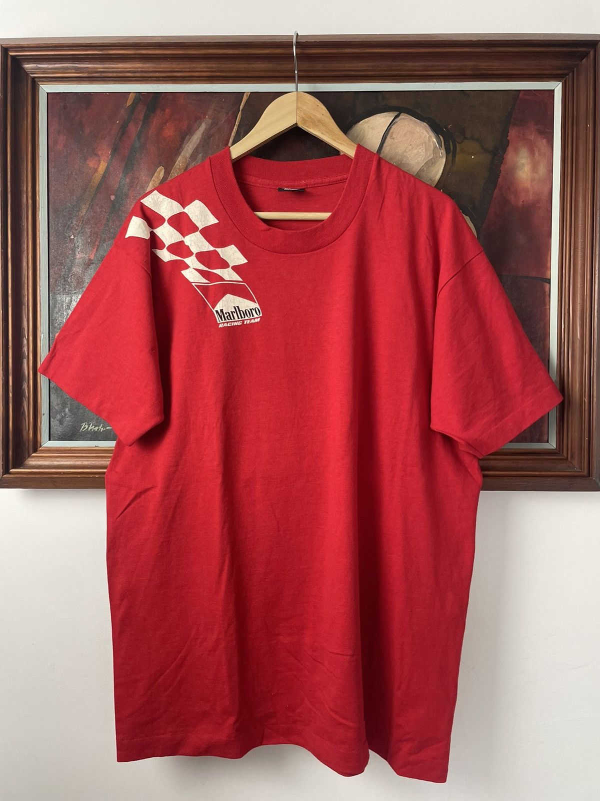 image of Vintage 90's Marlboro Cigarettes Vintage Tee Racing Red, Men's (Size XL)