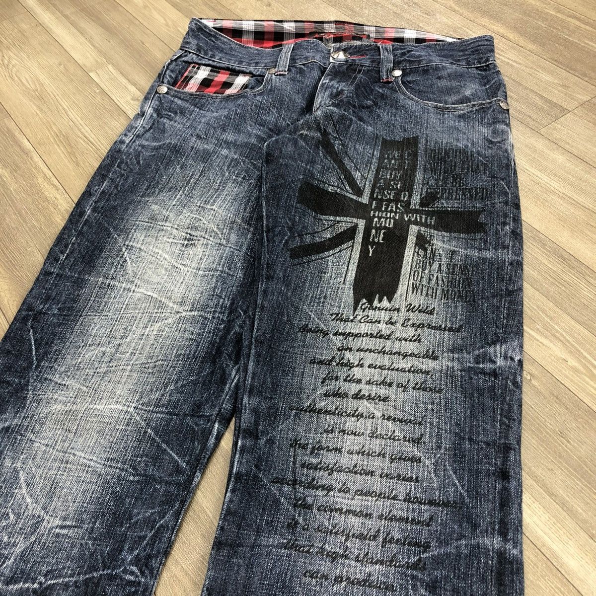 If Six Was Nine × Japanese Brand × Le Grande Bleu (L.G.B.) 2000s Jack Serika Painted Poem Punk Lgb Style Faded Jeans Size US 31 - 3 Thumbnail