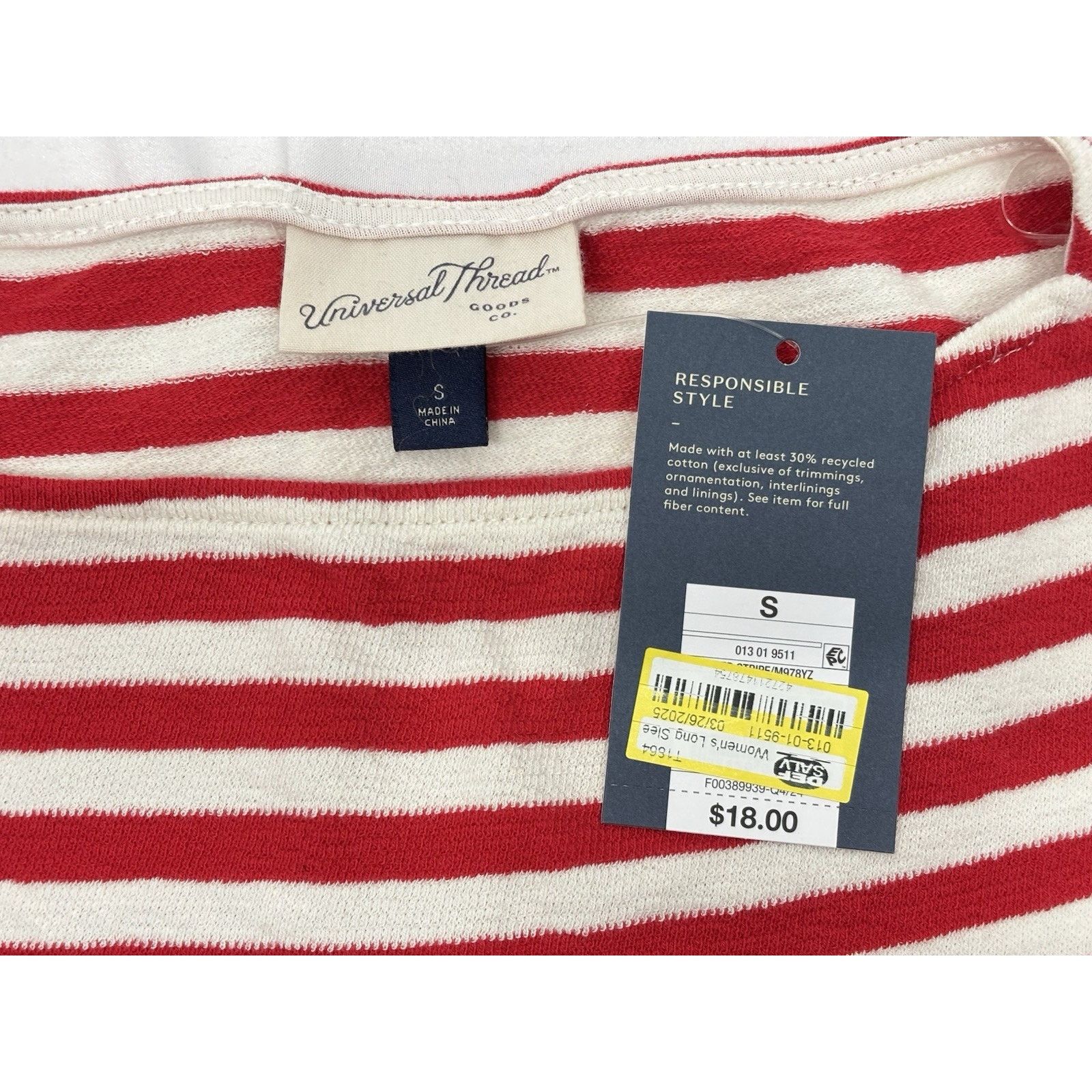 Target Basics NWT Universal Thread Red White Striped LS Boat Neck TShirt S Size S / US 4 / IT 40 - 5 Thumbnail