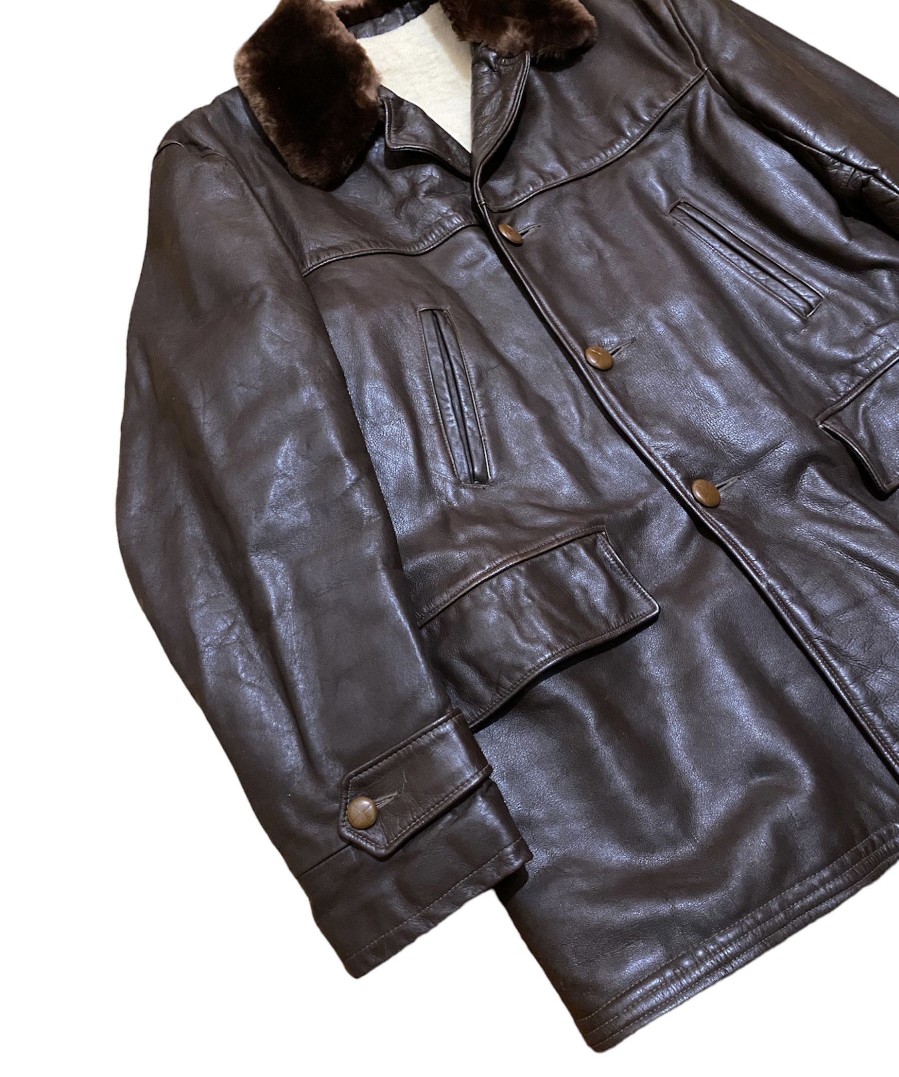 Vintage Retro Horsehide 30s 40s Brown BARNSTORMER Leather Coat Size US XL / EU 56 / 4 - 6 Thumbnail